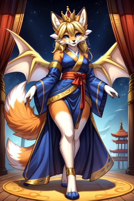 by fluff-kevlar, by ouka, by Kilinah, (((woman, breasts, antrum, extremely detailed, extremely detailed legs, extremely detailed arms, extremely detailed face, perfectly detailed eyes, perfectly detailed anatomy))): 1.2, Ninetales from Pokemon, Ninetales, anthro, female, fox, high definition, good anatomy, yellow fur, yellow body, simple background, highly detailed face, multiple tails, dark lighting, moody lighting, full body, sexy body, slanky body, sexy face, nice, hot, cute, pawpads, paws, showing feet, magical levitating, blushing, friendly smile, smile, friendly, elegant, dark, mysterious, alluring, beautiful, yukata, elegant tattoo on hips, lightning