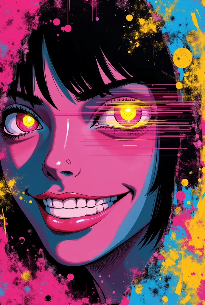 official art, 1 girl, solo, large breasts, (poltergeist, fantasy scene, demon), (demonic, semi realistic, demonic, shiny skin, textured skin),holographic eyes, heterochromia, purple eyes, striped jacket,striped shirt, two tone hair, streaked hair, multicolored hair, red hair, green hair, wild hair, evil scene,teeth, side lighting, ray tracing, depth of field, solo, extreme light and shadow, masterpiece, post apocalyptic, sexy, beautiful , scary, rich in detail,(detailed eyes), (handsome) detailed, (dirt splotches), (horror theme), (beetlejuice), detailed eyes,(straight-on),(masterpiece), (best quality), (ultra-detailed), (best illustration),(best shadow),rim lighting, beetlejuice, ((Beetlejuice)), crazy grin, crazy expression,