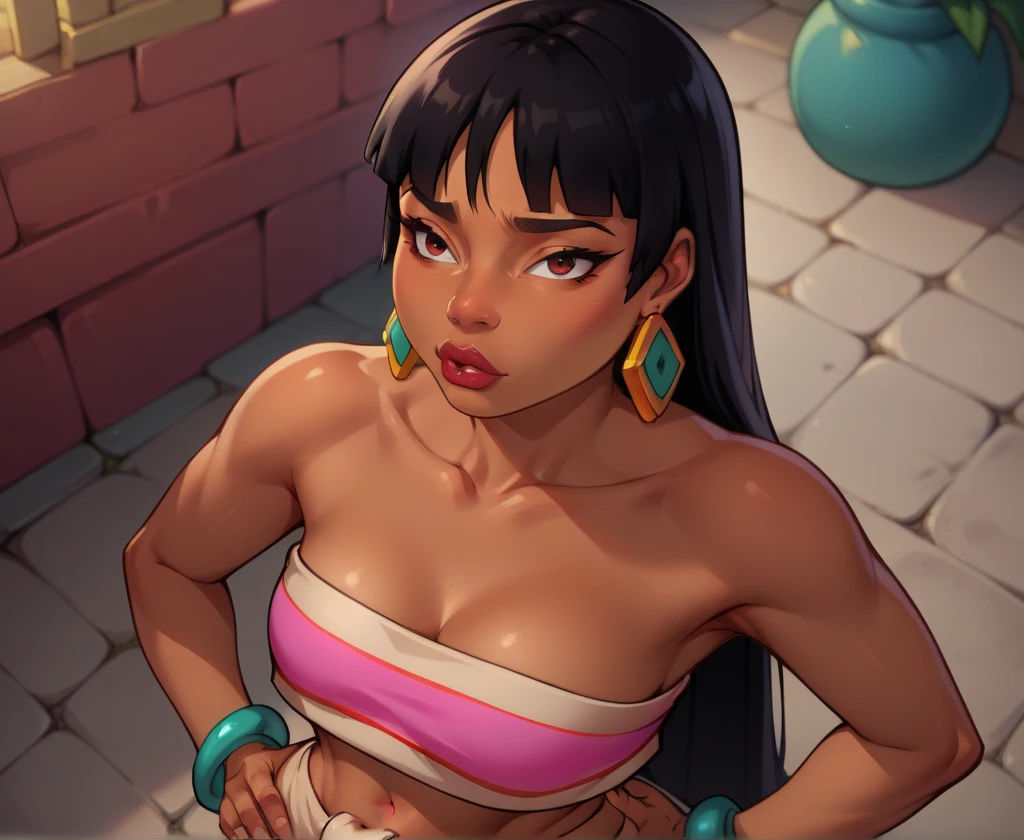 view from above,close-up,The legend of korra, 1girl,korra, muscular,(dark skin,medium tits,thongs,,micro bikini,sitting cross - legged:1.3 ,)( meditating,lotus pose sitting on meditation:1.4), lifting skirt, closed eyes