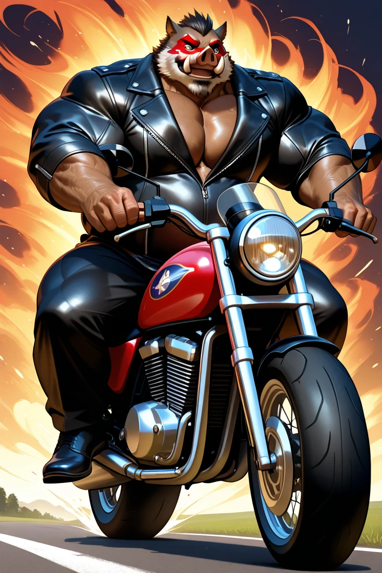 He Is Standing Next to the Motorcycle, Just plump, chubby, extremely thick thighs, large belly, fat, long beard, huge long beard, full body tattoos full body photography full body image, They don't wear clothes, firing , naturists, just unbuttoned black leather biker jacket, Welcome to the world of Harley Bikers, where the culture of choppers and easy riders come together in a brotherhood of men who find their passion for motorcycles a form of freedom and personal expression