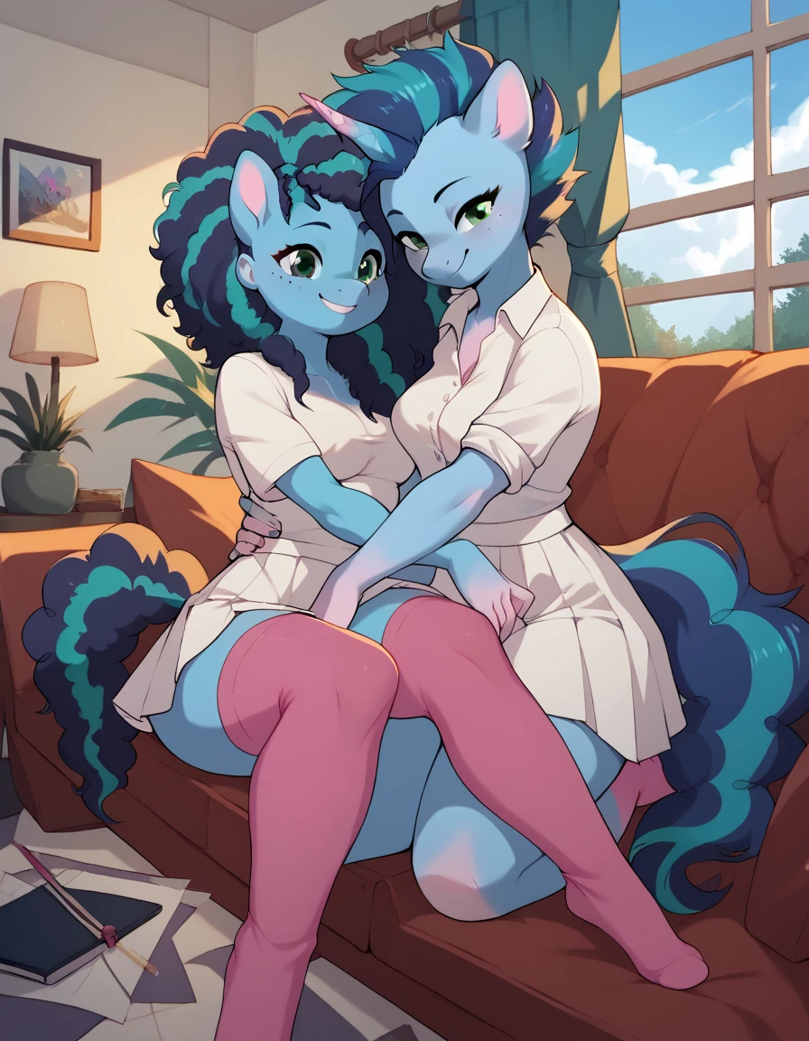 ((Shining armor)), (((pony:1.1))), feral, my little pony, smile, beautiful eyes, ((four hooves)), beautiful, (((panties on floor with print))), ((mismatched stockings with heart print)), big perky butt, micro skirt, tongue out, (cum on the butt), (voluptuous big breasts), bra with print, spread legs, seductive face, (((unicorn standing on all four hooves mare position:1.4))), (((artiodactyls))), behind view