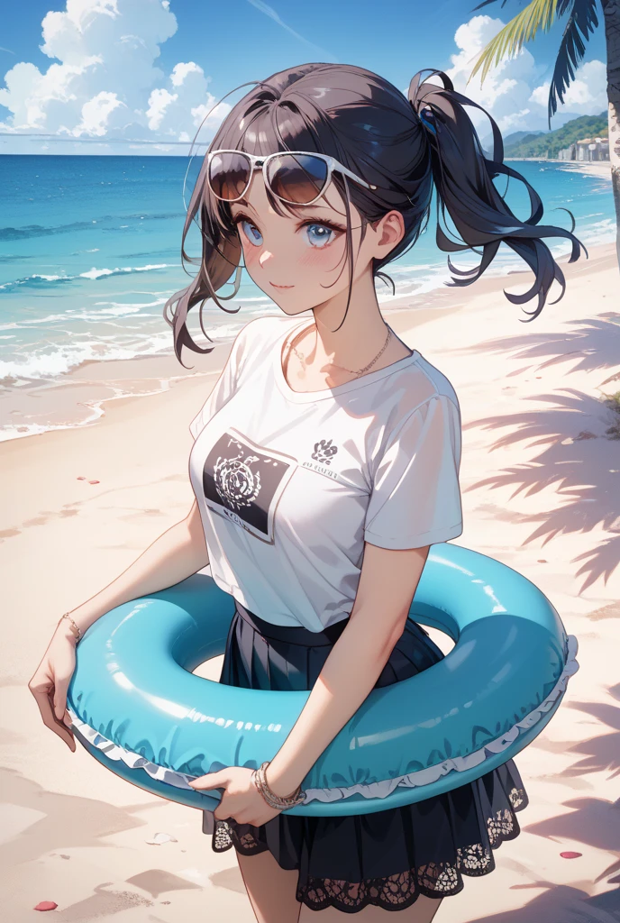 (masterpiece, Highest quality:1.2), 1 Girl, alone,Eyes open,Tropical atmosphere,Ocean,Swimwear