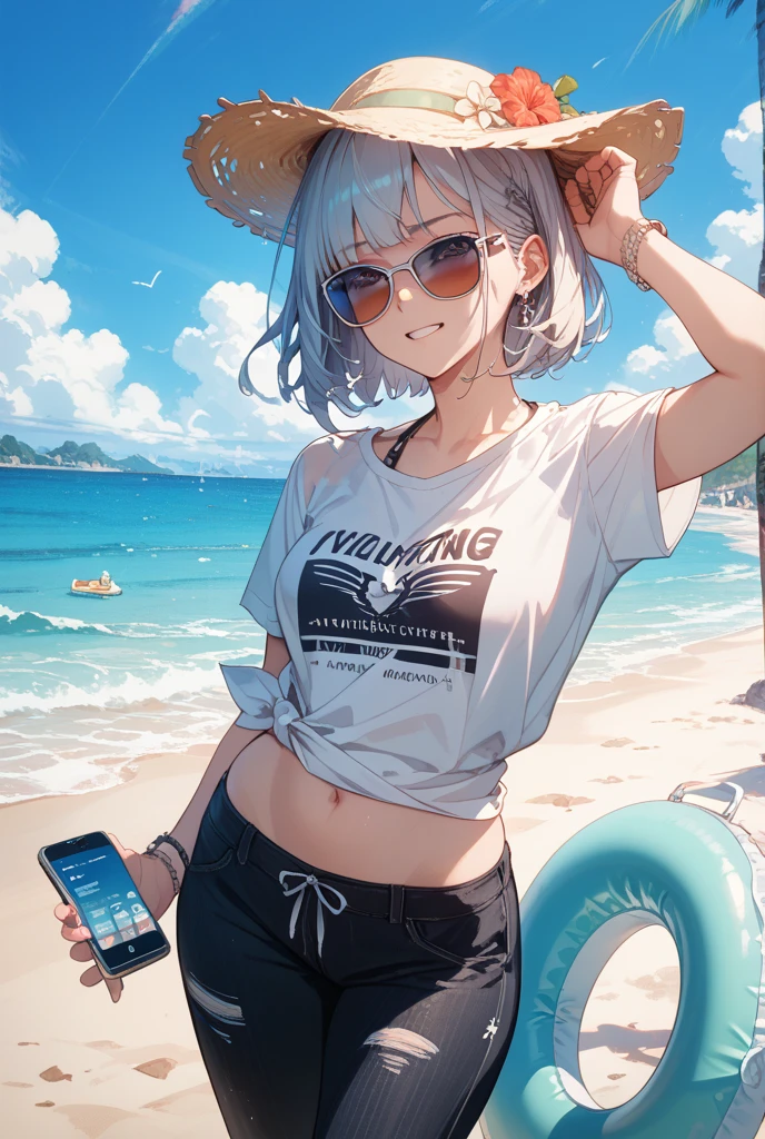 Chica mirando al espectador, chica feliz, sentada en una silla gamer, shorts cortos mezclilla, camisa negra con las palabras WAMWAM escritas en ella, black gamer headphones, ropa ajustada