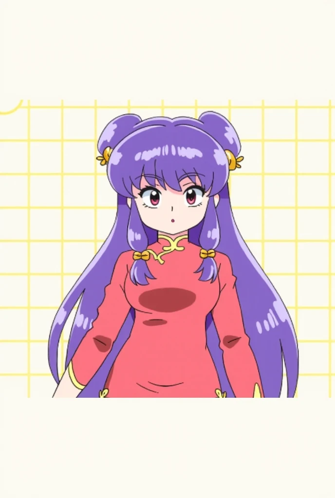((sticker-style illustration for print with 1girl, minimalism,)), simple background, clean:0.9, lineart, vector, shampoo \(ranma 1/2\), looking at the viewer, long purple hair, (eyes angry), Cherry blossoms for background, circle frame, no shirt, topless, breast bouncing, nice nipples, bouncing breasts, circle frame