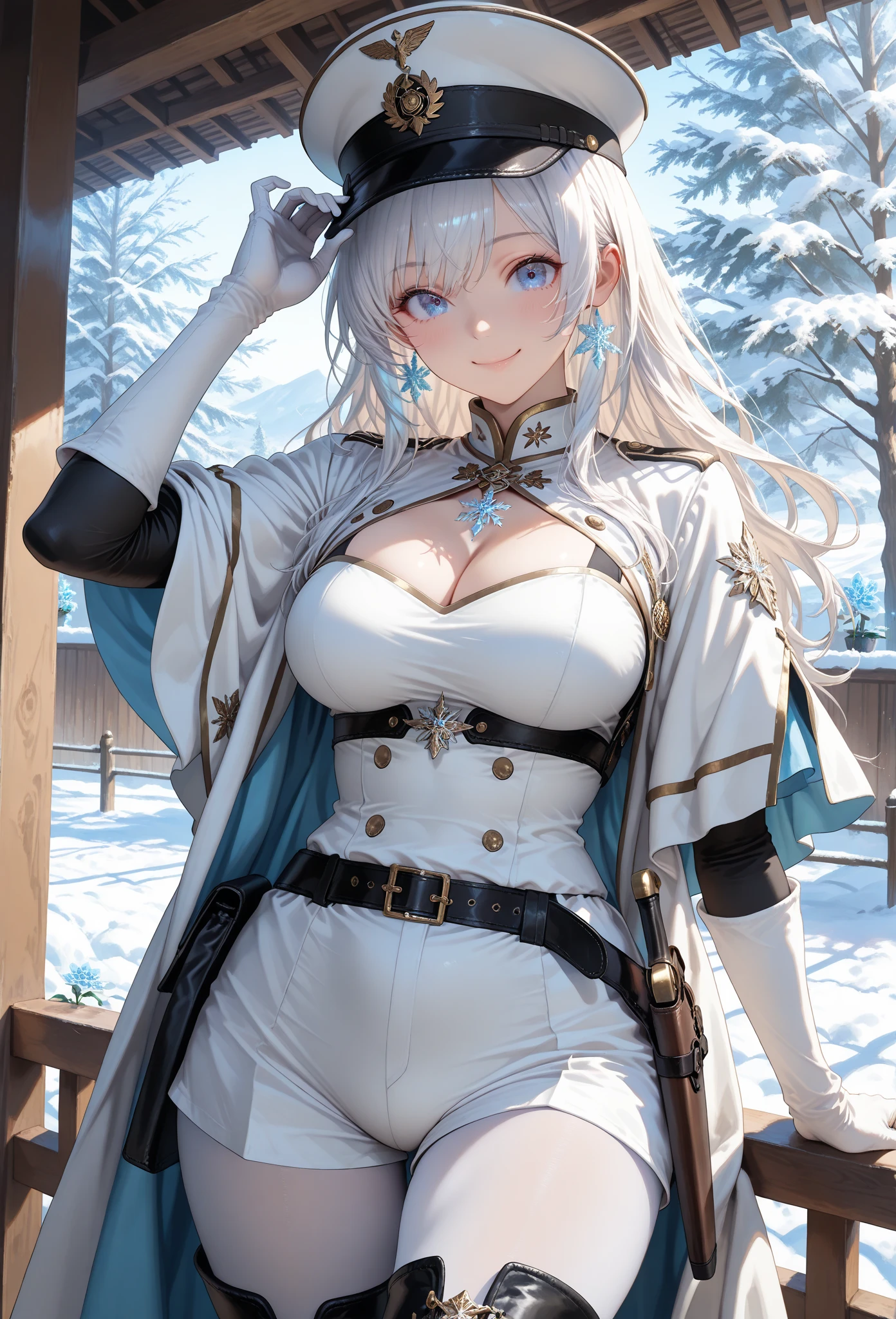 (masterpiece, best quality, ultra-detailed, photorealistic), chibi, 1 girl, curvaceous but slender body, dark, In the wilderness, High mountain, Snow-capped mountains in the distance, castle, beautiful detailed eyes, beautiful detailed hair,