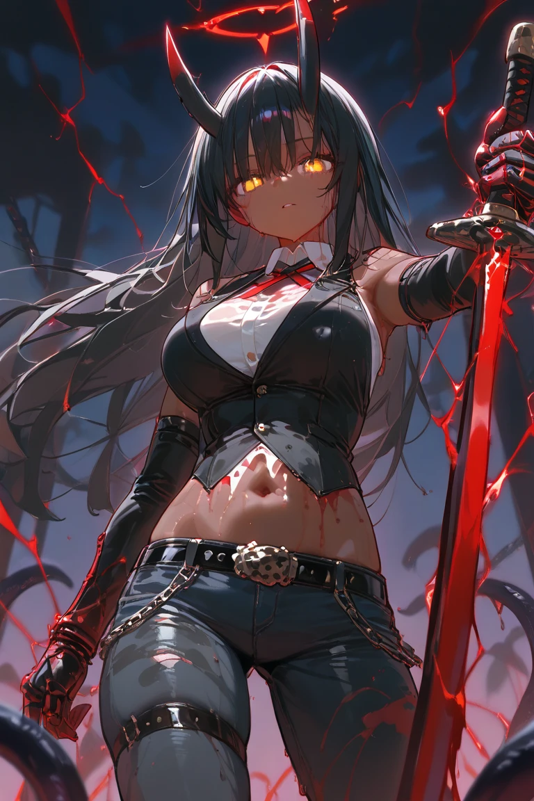 1 GIRL, WHOLE BODY, (BEST QUALITY), ROTTEN BODY, SEXI BODY, RIPPED CLOTHES, SMALL TORN BLOUSE, BELLY SHOWN, RIGHT ARM WITHOUT MEAT ONLY BONE, SMALL SICKLE IN HAND, SICKLE DIRTY WITH BLOOD, PALE SKIN, RED EYES NEON, LOOK OF PLEASURE, JUST KILLED A VICTIM, LONG HAIR, BANGS BETWEEN THE EYES, LOCKS OF HAIR ON FIRE, WOUNDS ON THE BODY, ANIME STYLE, BONES SHOWING, GODDESS OF DEATH, BODIES IN THE BACKGROUND, BODIES BURNING IN THE BACKGROUND , DESTROYED FOREST IN THE BACKGROUND , BLOOD EVERYWHERE, BODIES EVERYWHERE SKULL