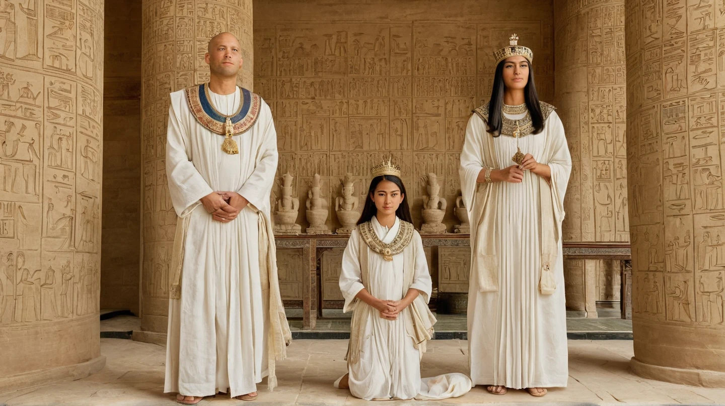 guttonerdvision5, full body of a 3-year-old boy wearing glasses, detailed, skin, poros, ((sharp and detailed face)), (((detailed hands and arms)))), wearing Egyptian king clothing, in an Egyptian throne room setting, intricate details, with great depth of field. The scene is realistic and the lighting is cinematic, uhd, photo award-winning