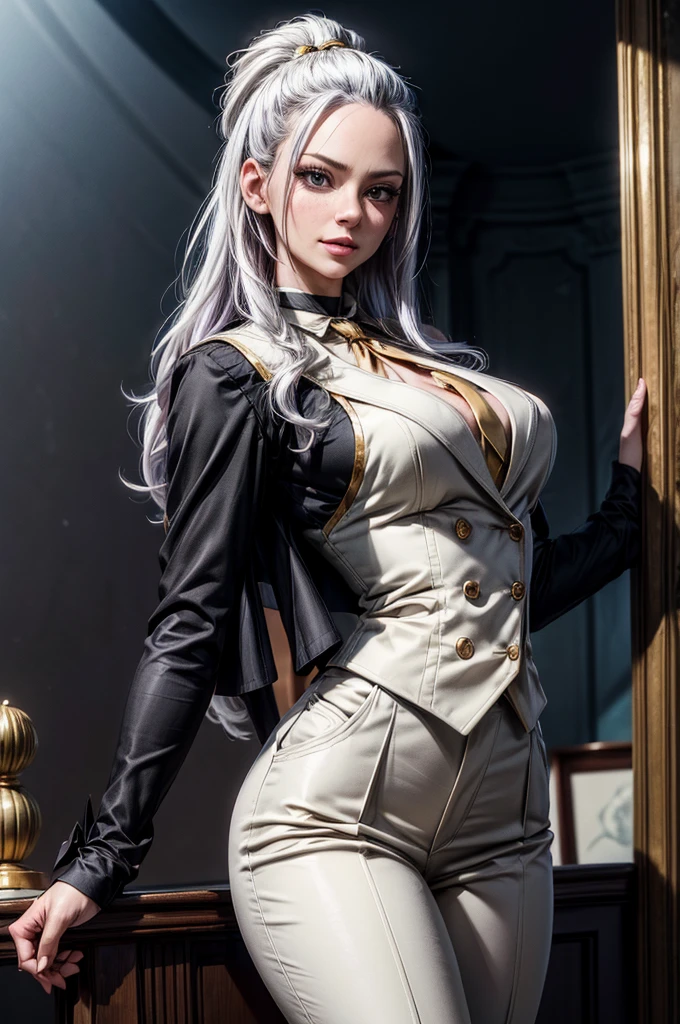 （In the darkness of the night：1.6），Surrealist female portraits by David Hockney and Alphonse Mucha，fantasy art，realistic，dynamic lighting，art station，poster，volumetric lighting，very detailed face，8K&#39;&#39;，Awards，，1 girl，in the dark，deep shadow，low tune，cowboy lens long gray hair，white hair，reply，terminal，biggest，high quality，k hd，succubus, sexy clothes, devil&#39;s tail, cosplay, bat headband, whole body, Emphasize sexiness, from the front, whole body, highlighting legs, Emphasize waist line