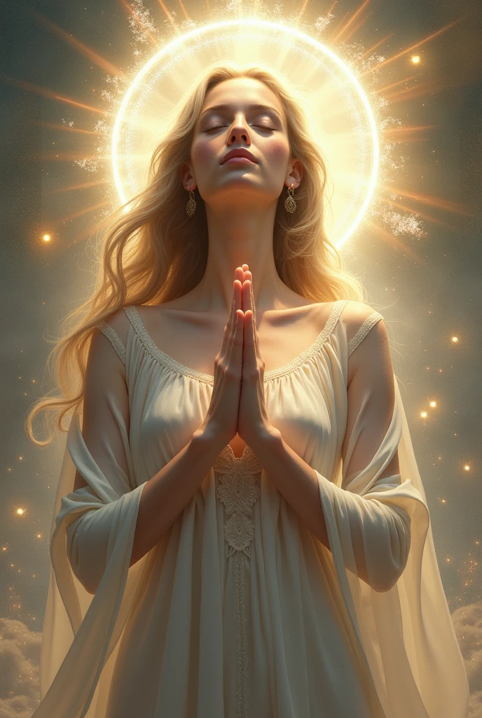 A drawing of the prayer, her eyes like stars