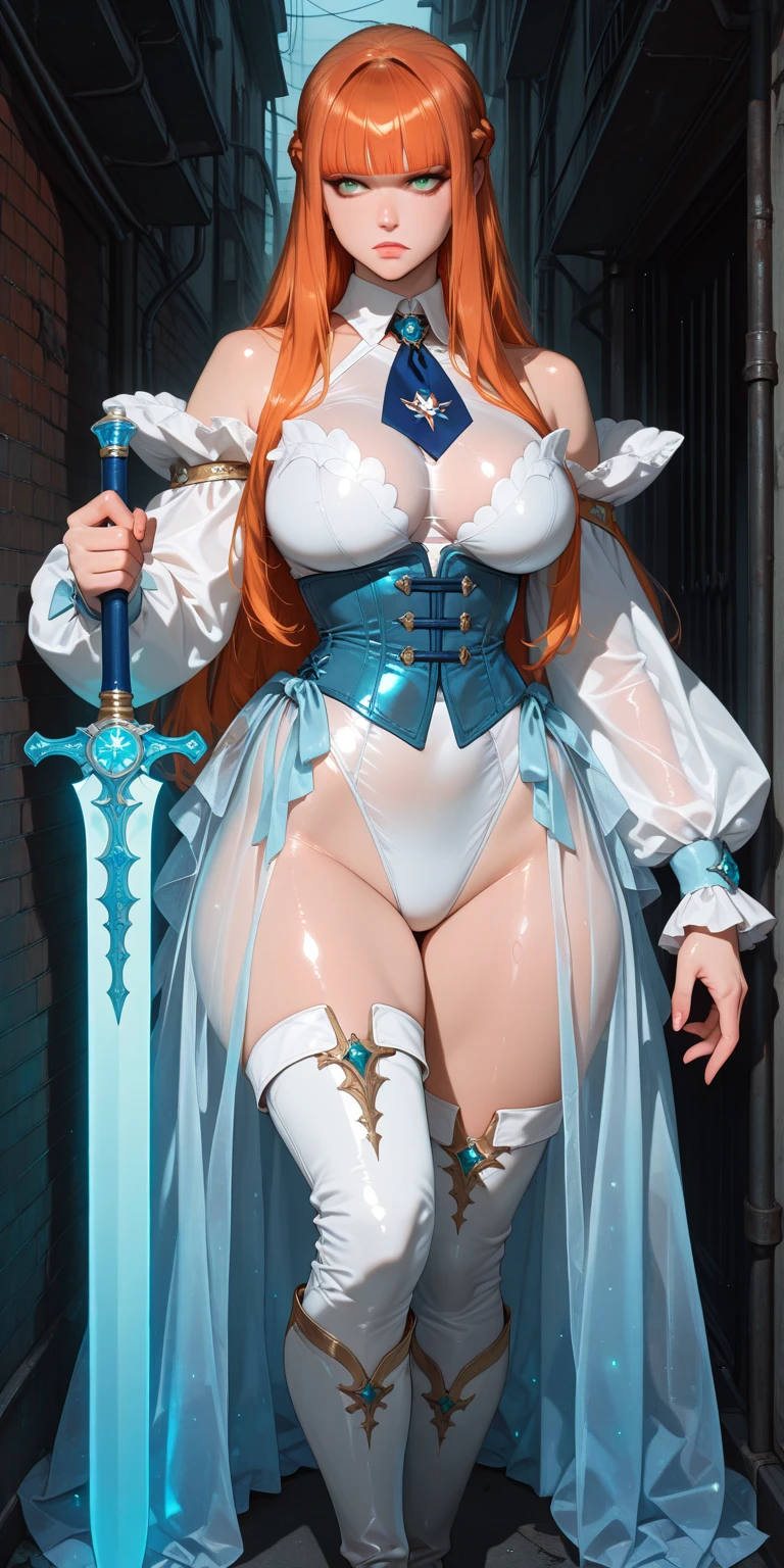 8K, Top Quality, Intricate Details, Ultra Detail, Ultra High Resolution, Masterpiece, full body, Slender, Smile, (Makeup: 0.4), (Fluffy Blue Eyes: 1.21), blue Eyes, looking at viewer, ((full body)), 1girl,huge .huge hoop earrings..fog.Milan's cathredral behind her.ultra realistic,steampunk_costume, corset, hat,rias gremory, 1girl, long hair, red hair, ahoge, blue eyes, large breasts, very long hair, breasts, skirt, huge ahoge, socks