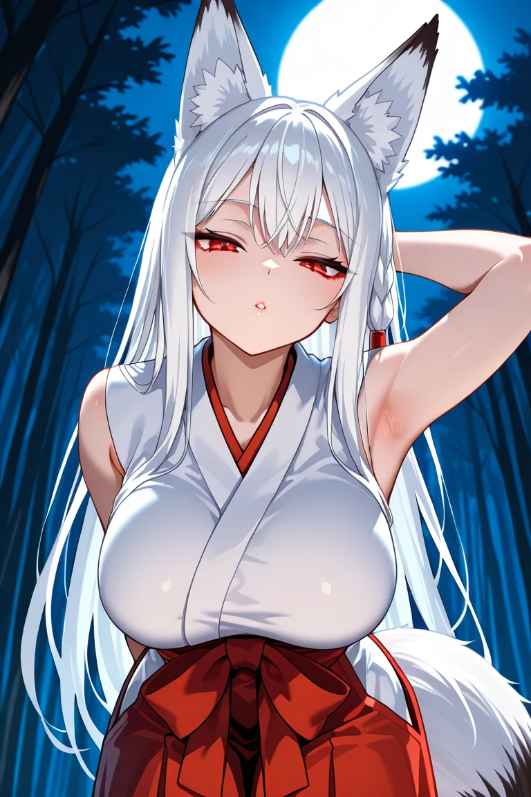 Anime White Wolf Girl With Pink Eyes And Big Breasts And Naked White Skin Showing Her Pussy 