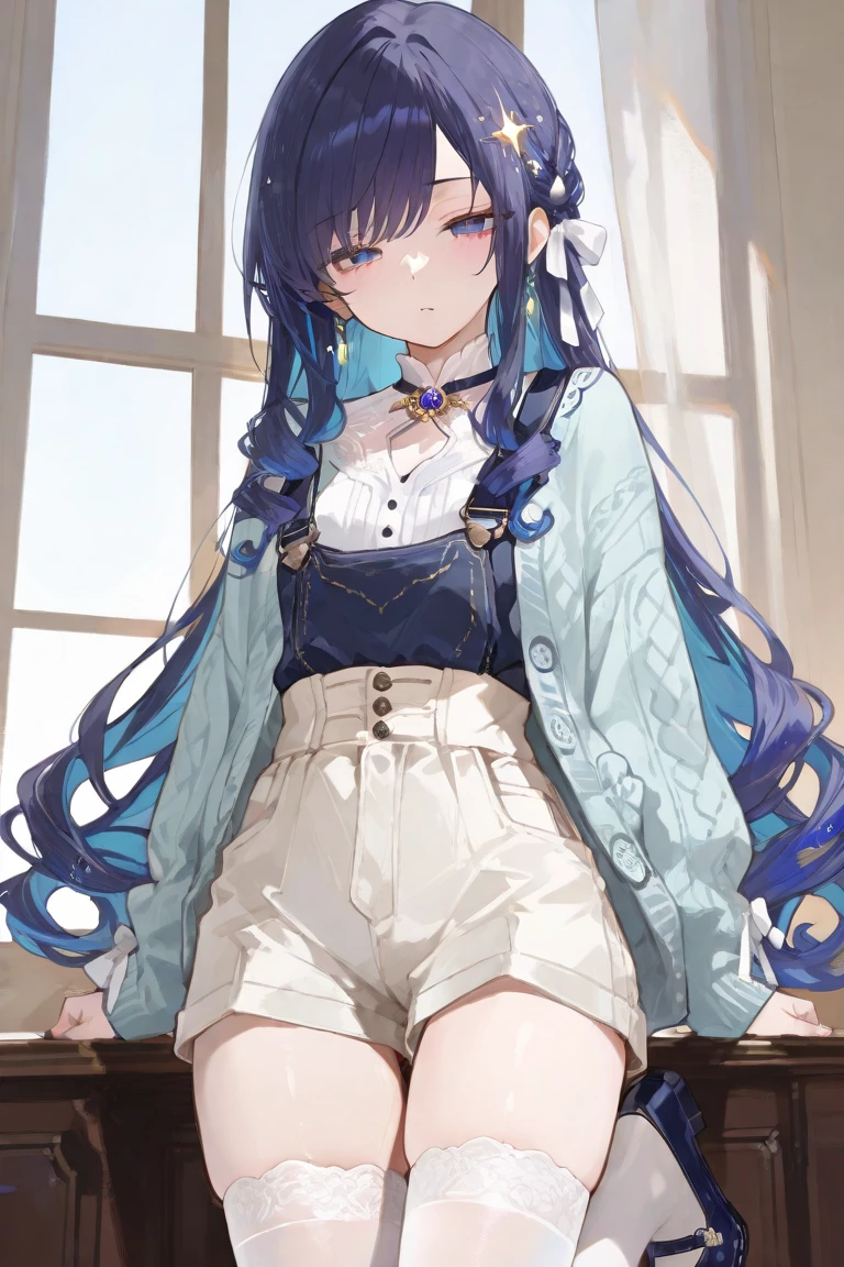 masterpiece, best quality, very aesthetic, absurdres, 1girl, mature_lady,,embarrassed,Turquoise hairhair behind ear,Flannel Shirt: Shirt made from flannel fabric, perfect for casual and cozy outfits.,Romanesque,floating_clothes