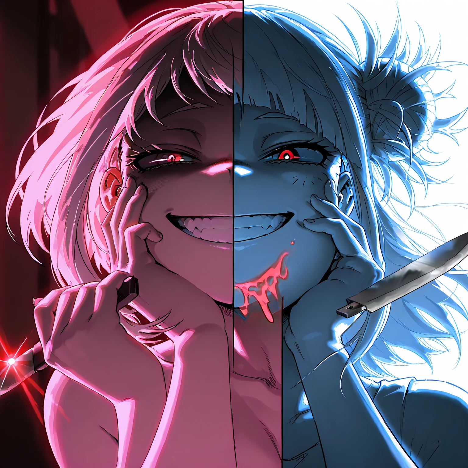 Recently mutated zombie woman+cuteness:red eyes+modern environment:no rot:no gore:not an apocalypse, just a person in another world.
