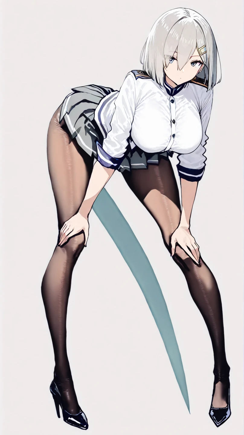 masterpiece, best quality, highly detailed, 8k, pure grey background, japanese comic, sketch, 20-year-old girl, athletic body, abs, muscular, beautiful face, shining eyes, long legs, short hair, big breasts, wearing white stockings, wearing white long boots with high heels, slender waist, tight butts, opening mouth, korean idol, dancing, elegant