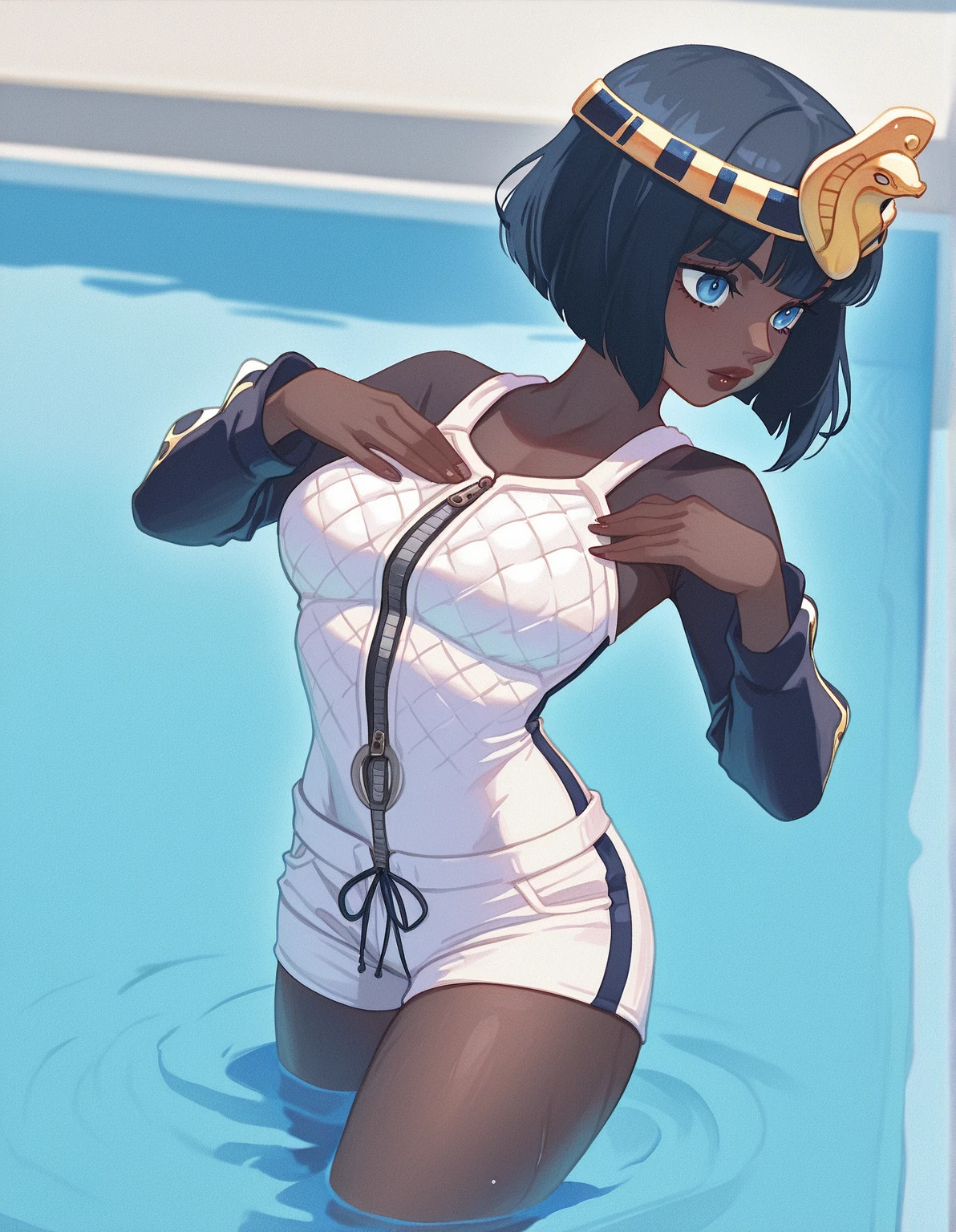 score_9, score_8_above, score_7_above, fountain_anime BREAK 1 girl, Alone, cheldorado, 1 girl, Alone, wide, old, golpis, black fur, belly button, hombros discubiertos, jewelry, pendientis, diaphragm, Dark skin, blunt golpis, bracelet, mujer de Dark skin, lips, crop top, hand on hip, sin tirantis, makeabove, pelvic curtain, tube top, loincloth, disde atrás, is, looking back, good sexy body,