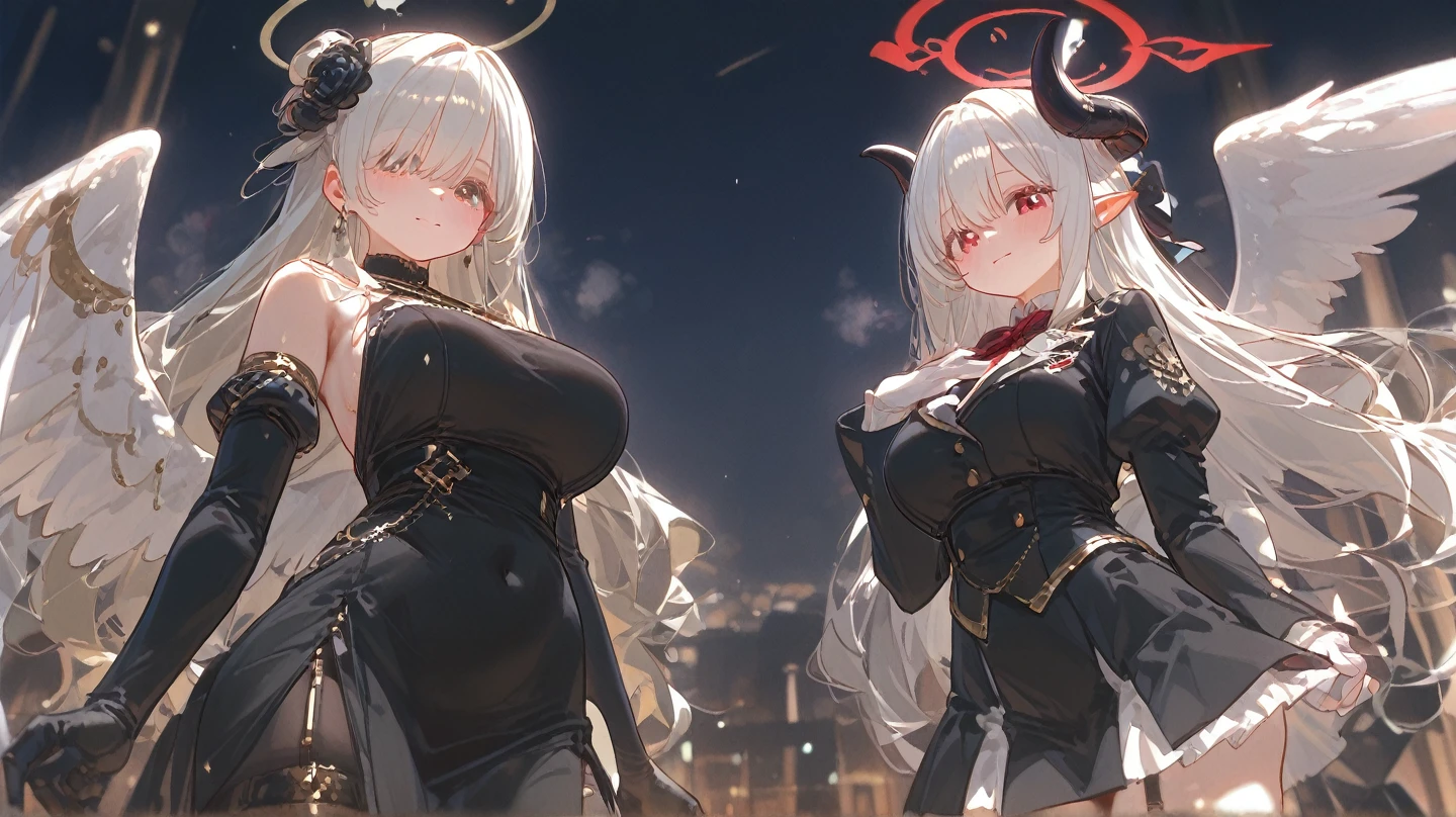 three anime girls with horns and horns are posing for a picture, beautiful eyes finely detailed, blushed face, big breast, a picture by Shitao, pixiv, auto-destructive art, characters from azur lane, from the azur lane videogame, mika kurai demon, azur lane style, demon anime girl, kantai collection style, anime girls, devil smile