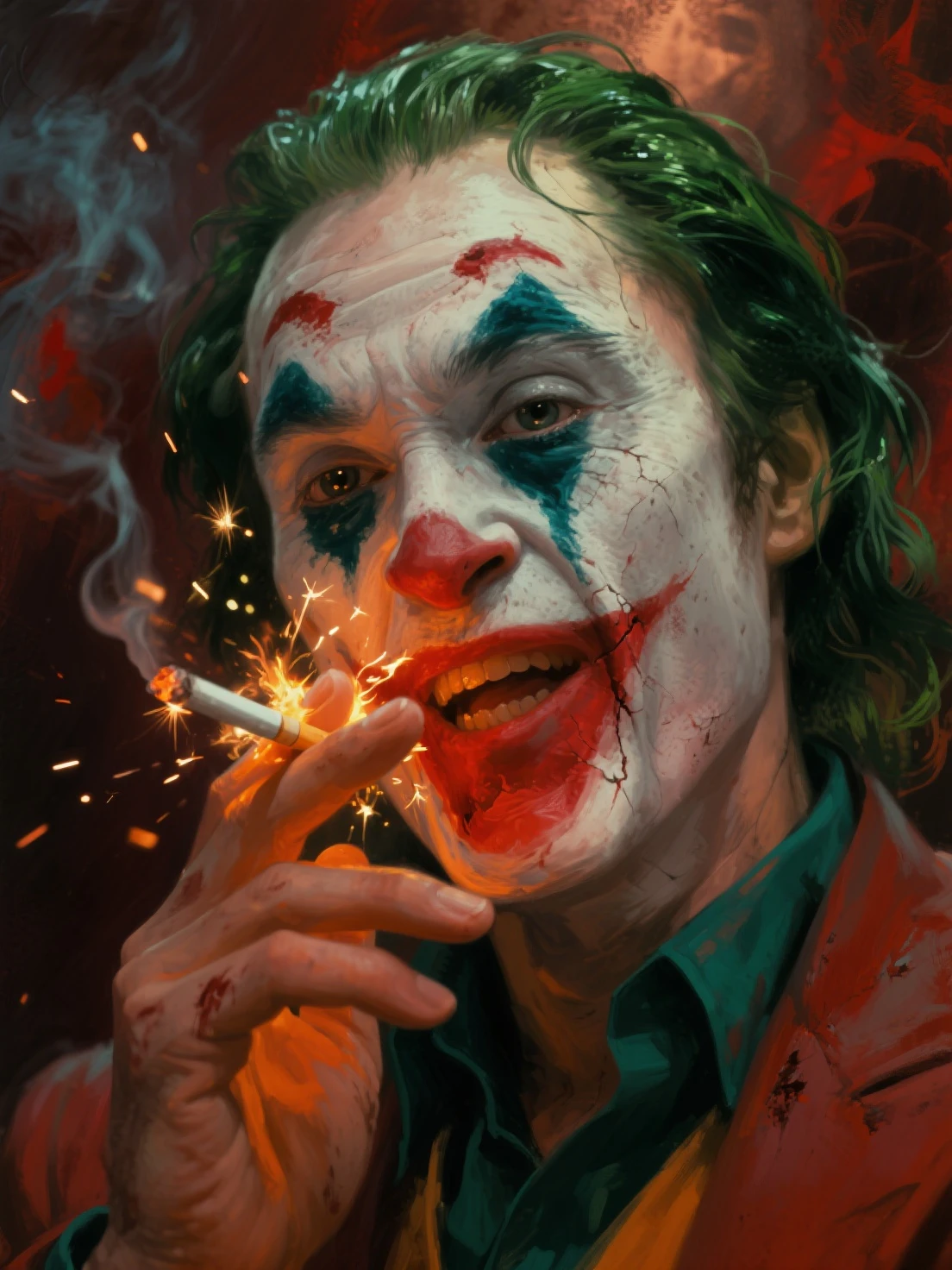 Highly detailed, High Quality, Masterpiece, beautiful, 1boy, IncrsDisasterGirlMeme, fire, smile, outdoors, <lora:DisasterGirlMeme:1>, The Joker, <lora:Char_Sigmas_Joker:0.5>