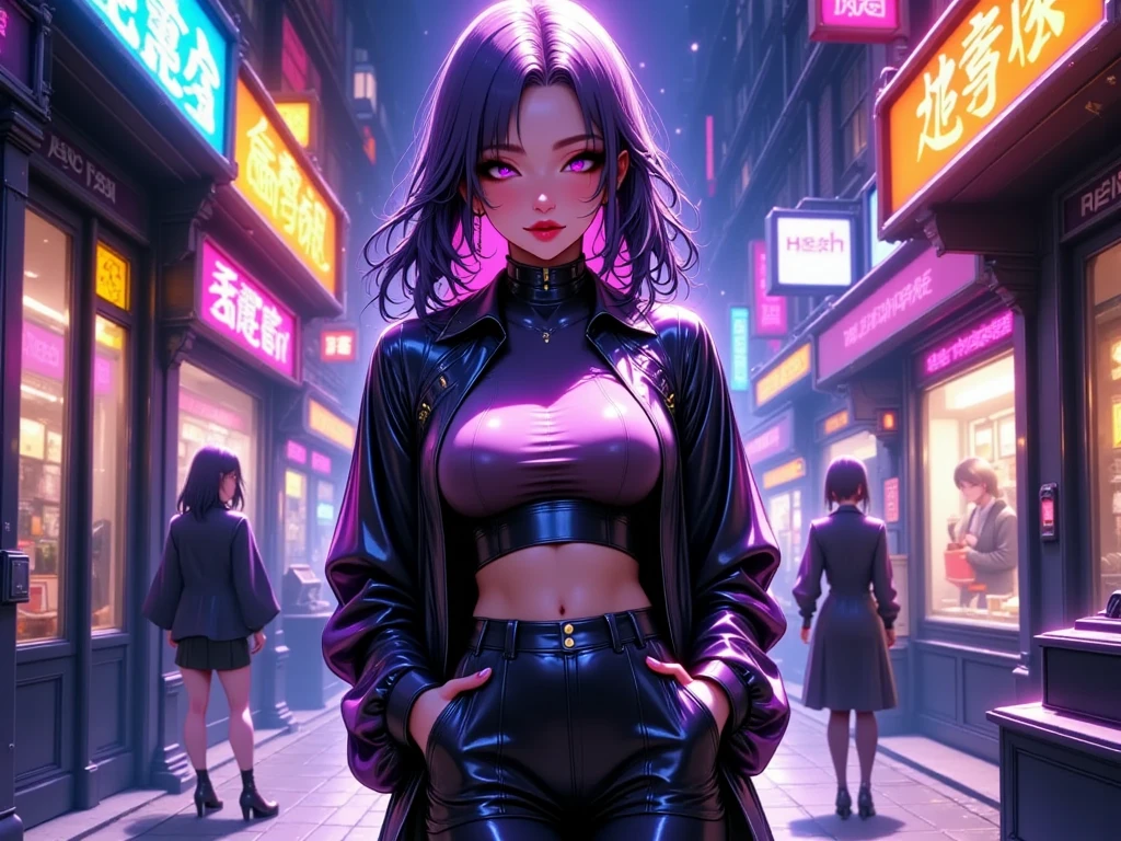 ciberpunk, cinematic frame, dystopian future, ultra realistic, 8K, vibrante, detalhado, zbrush, comic illustration, trends at artstation, por Peter Mohrbacher, por wlop, por Ruan Jia, por Alphonse Mucha, por Dmitry Prozorov, por Norman Rockwell,
