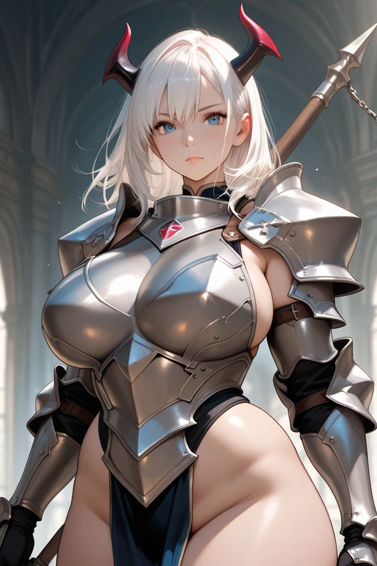 Photo of a woman in armor, Bikini Armor Female Knight,(Black rubber bikini:1.3),On all fours on the bed,Bikini Armor, Girl in Armor, Otherworld fantasy game characters,Slender figure,Cleavage,belly button,Gray Hair,Short Bob,Flushed Cheeks,Embarrassing,smile,Bikini Armor, Bikini Armor, glossy White Armor, ornate Bikini Armor, Thick armor, feminine, Female Knight, shiny silver armor, White Armor, Pale black armor, Highly detailed art gems,Beautiful expression right down to your fingertips,