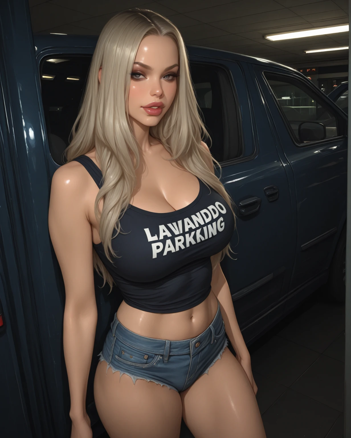 (masterpiece), (best quality), (ultra-detailed), ((masterpiece)) ((best quality)) ((ultra-detailed)) blond woman in a white top and jeans posing on a car, imvu, second life avatar, secondlife, beautiful screenshot, e - girl, inspired by Pia Fries, e-girl, in the city, daz, blonde, fashion gameplay screenshot, in city street, digital screenshot, doja cat, bra and shorts streetwear, lblsck hair, tumblr