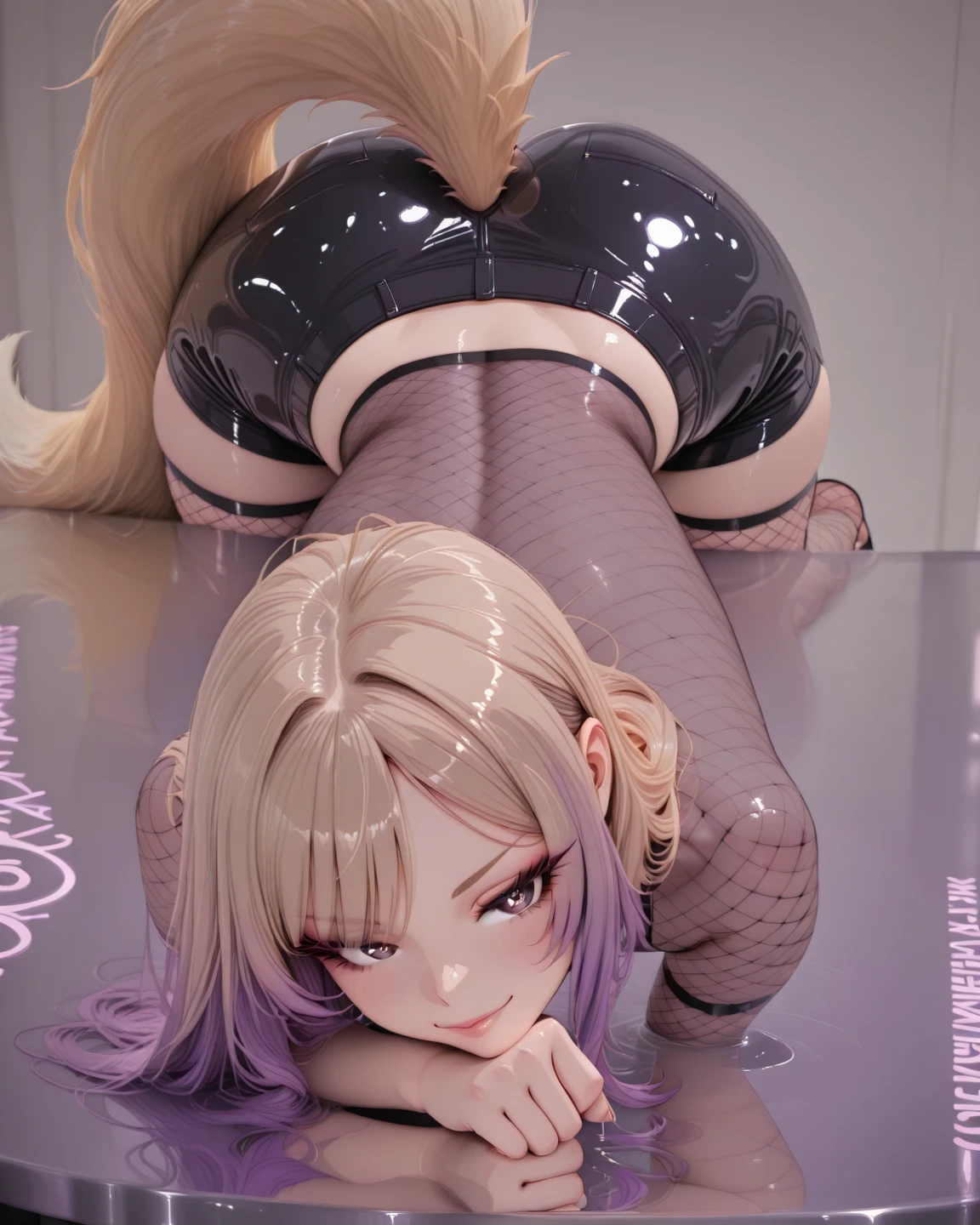 NSFW、best image quality、8K quality、high quality、Detailed image、1 girl、solo、Marie Rose、laughter、embarrassing、blush、Small and full breasts、(protrusion at the tip of the chest)、(slender body))、(Shiny Metallic)、((Navy blue micro bikini with small fabric))、(string back)、(Pierce the groin hard)、(((camel toe)))、((squat on the floor))、(((Open your crotch wide from side to side)))、(((spread legs)))、(((black knee socks)))、(((brown loafers)))、look at the viewer、((turn your back on the viewer:1.5))、((Please turn your butt towards the viewer))、white thighs、(Sweat)、professional lighting、(((shot from the butt:1.4)))、(((Open your buttocks with both hands:1.5)))、by the pool、tiled floor、