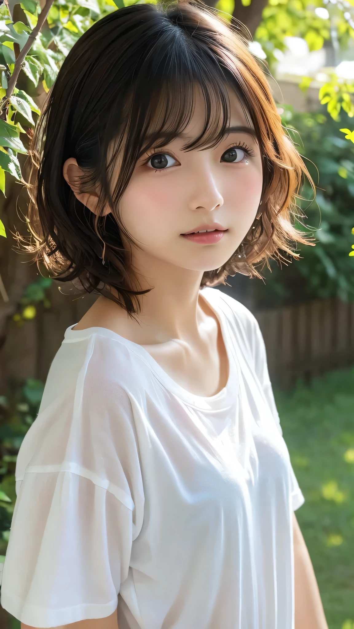 Short Hair Outdoor Fair Skin Disheveled Hair Open Mouth Japan Woman, Super Cute, Soft and Face, Brown Hair, 8K Resolution, Ultra Realistic, Super Definition, Soft Body Toned Ass Night, A Cup Small ((Highest Definition, 8k, Masterpiece: 1.3)), Super Definition Face, Super Definition Lips, Fine Eyes, Double Eyelids