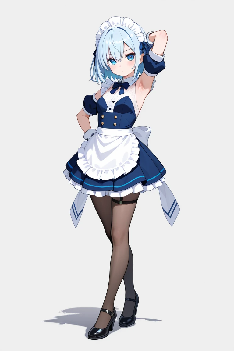 Clear for content,maid girl,high quality,teal hair,teal eyes,teal maid dress,teal panties,holding mop,wonder face