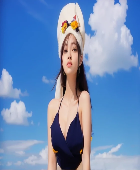 a woman in a dynamic pose wearing a beach wear, designed by Gucci::3, tumblr, inspired by Yanjun Cheng style, digital art, lofi girl internet meme, trending on dezeen, catalog photo, 3 d render beeple, rhads and lois van baarle, cartoon style illustration, bright pastel colors, a beautiful artwork illustration, retro anime girl --ar 2:3 --q 2