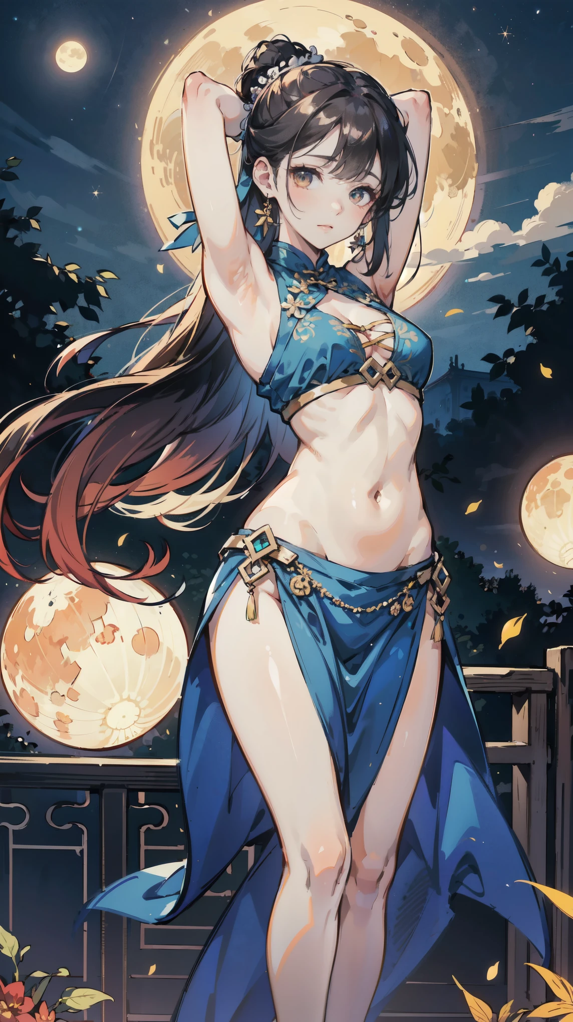 Satsuki Igarashi, Evelyn De Morgan, Dadaism, wonder, strange, fantastical, fantasy, sci-fi, Japanese anime, the moon has stopped moving, a beautiful high school girl climbs a ladder to the moon and repairs it, perfect voluminous body, detailed masterpiece