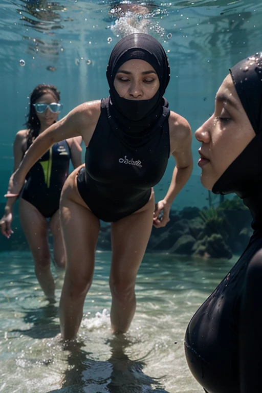 Ensemble des femmes qui portent des burkini et 2 pièces string dans une plage pour ma collection de pyjama d'été pour ma boutique