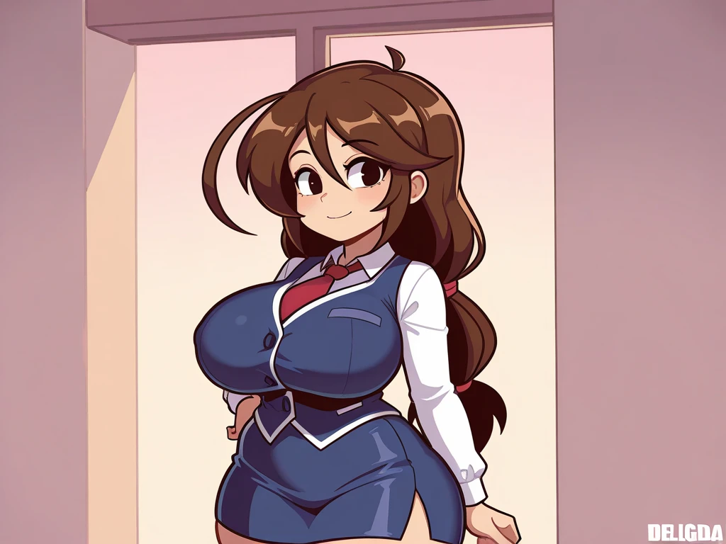 Ranma saotome, cabello rojo, pelirroja, rubor, sonrisa ligera, uniforme escolar, aula, bolsa para la escuela, muslos, cintura estrecha, pechos grandes, cadera ancha, ricos pechos, colegiala vulgar, falda corta, escote prominente, escote sensual, pechos grandes, escote, cuerpo completo, uniforme colegiala sexy, pose vulgar, senos en escote, escote grande, pezones ricos, vulgar, pechos vulgares, pose vulgar