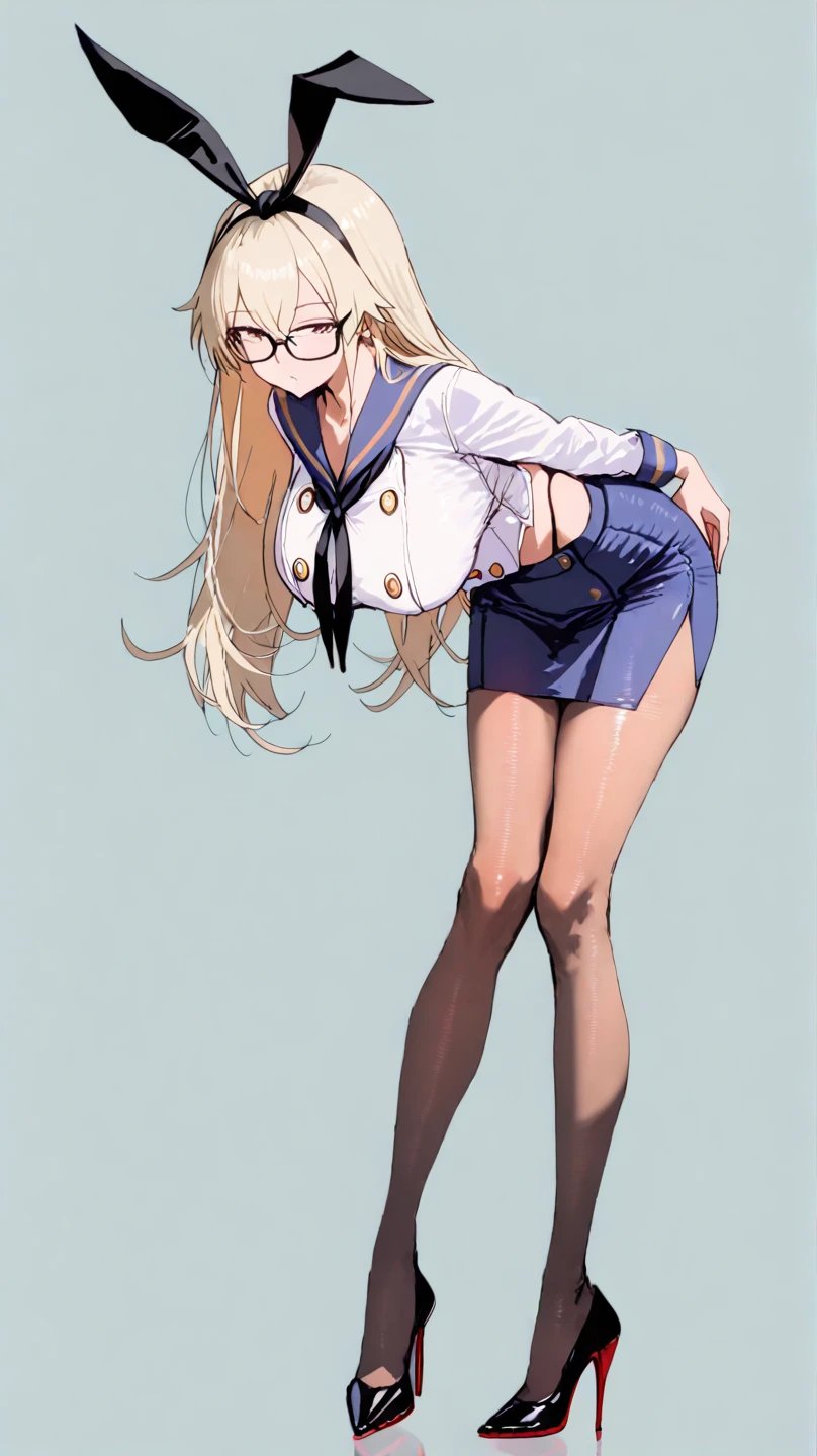 a drawn anime picture of a blonde girl with large breasts, wearing a thong, 1girl, solo, underwear, blonde hair, panties, looking at viewer, bra, striped, twintails, striped panties, thighhighs, breasts, long hair, smile, white thighhighs, striped bra, ass, red eyes, indoors, bangs, underwear only, closed mouth, blush, bare shoulders, thighs