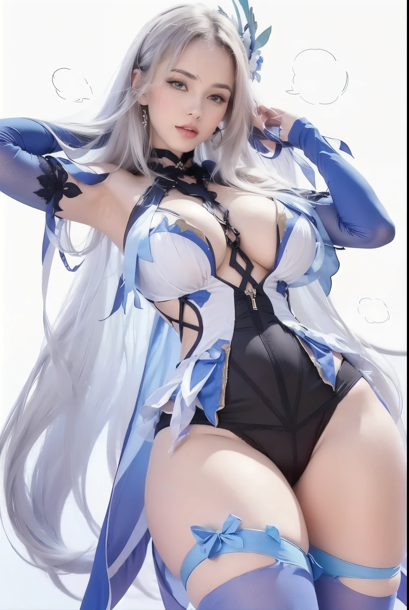 masterpiece, best quality, girls, slender, blue eyes, hair color ash, white skin, medium breasts, cute, sexy, futuristic, bikini, skin exposed, night, floral theme, open legs, full body