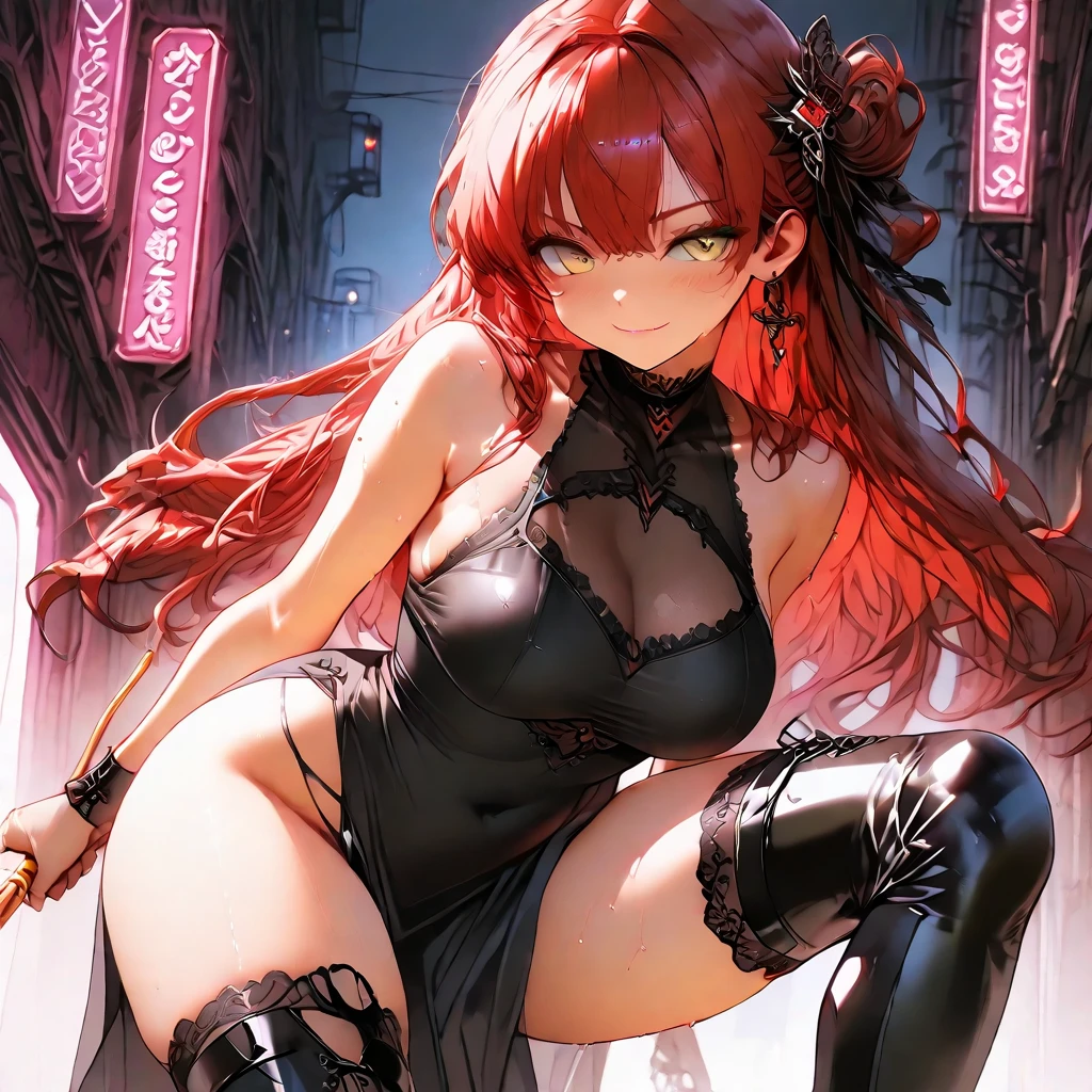 What if the ultimate evolved full dive RPG is more of a crap game than reality?、sadistic、Misa Lisa、small breasts、flat chest、full body shot、red long hair、pig tail、detailed face、green eyes、smile、black bra with string、Open Hot Pants、sharp teeth、tongue out、An NPC girl who serves as an inquisitor in Ted&#39;s town.。Innocently at the end of the sentence「Sum」He has a habit of saying things like that, but he has extreme sadism.。Hiro, who was imprisoned for killing his best friend, was frightened by Martin&#39;s spirit and ran into him when he ran into him.。After Hiro was released from prison, he was taken to the torture chamber.、There, they tried to torture Hiro by chaining him up and cutting off his limbisa Lisaの言うところでは「If you can survive amputation、proven innocent」、Naturally, Hiro is scared.、I peed my pants。
The torture was carried out by Tesla, the captain of the town guard.、By proving Hiro&#39;s innocence、I released him、おもらししたヒロを気にいったMisa Lisaは陰ながら(based on his scent)chase him、In the hut where Hiro lives、「Hell&#39;s Fruit Knife User(hell&#39;s fruit slicer)」Confronting Alicia, who goes by the nickname、It was an evenly matched battle.。