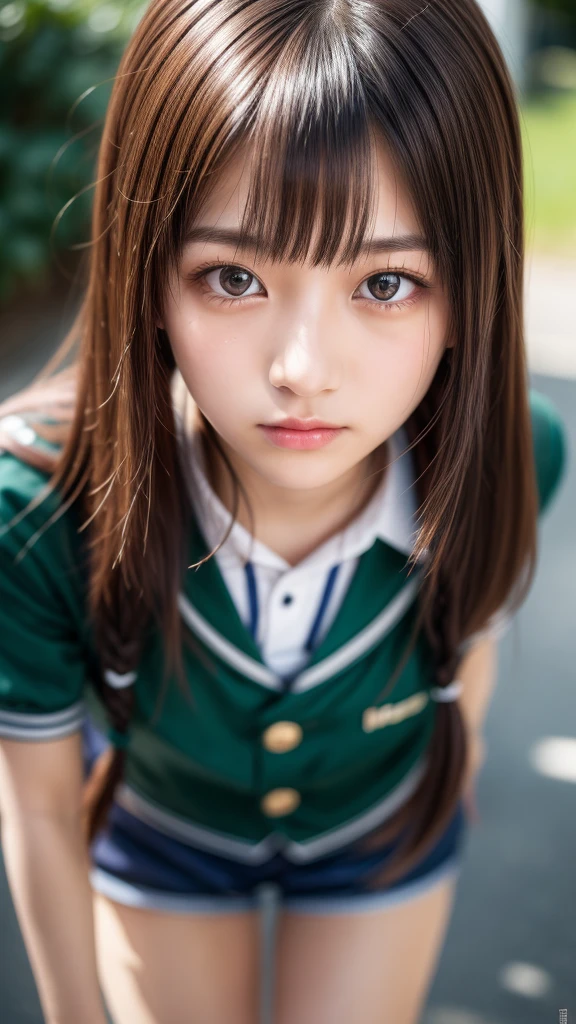 from above,(wariza:2),Sad face,look up,hold out your right hand,Elementary school girl with long black hair