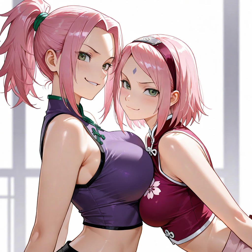 The plump Sakura Haruno captures the essence of charming acting, capturing the image of a person pretending to be innocent, adopting cute and gentle facial expressions that bring tears to the eyes, and wiping away the tears with her hands. Tight-fitting clothes, extremely low-cut, in panties and a bra.
