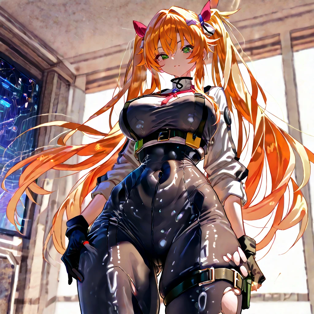 (Best Quality, 8K, 32K, masutepiece, nffsw:1.2),(1girl in),Asuka Langley Soryu,  {{{(Blue Odd Eye), (Red strange eyes)}}}, hair between eye, Headgear, Interface headset, Orange hair, Red Ribbon, bow ribbon, School uniform, Skirt, Suspender Skirt, suspenders, tokyo-3 middle school uniform, body suit, hat, Jacket, Long sleeves, Open your clothes, Open jacket, plugsuit, Red bodysuit, body suit, Long sleeves, plugsuit, Red bodysuit, Bare arms, naked waist, Bare shoulders, Blue one-piece swimsuit, 鎖骨, competition school swimsuit, highleg, high-leg swimsuit, onepiece swimsuit, School Swimsuit, Swimsuit, thighs thighs thighs thighs