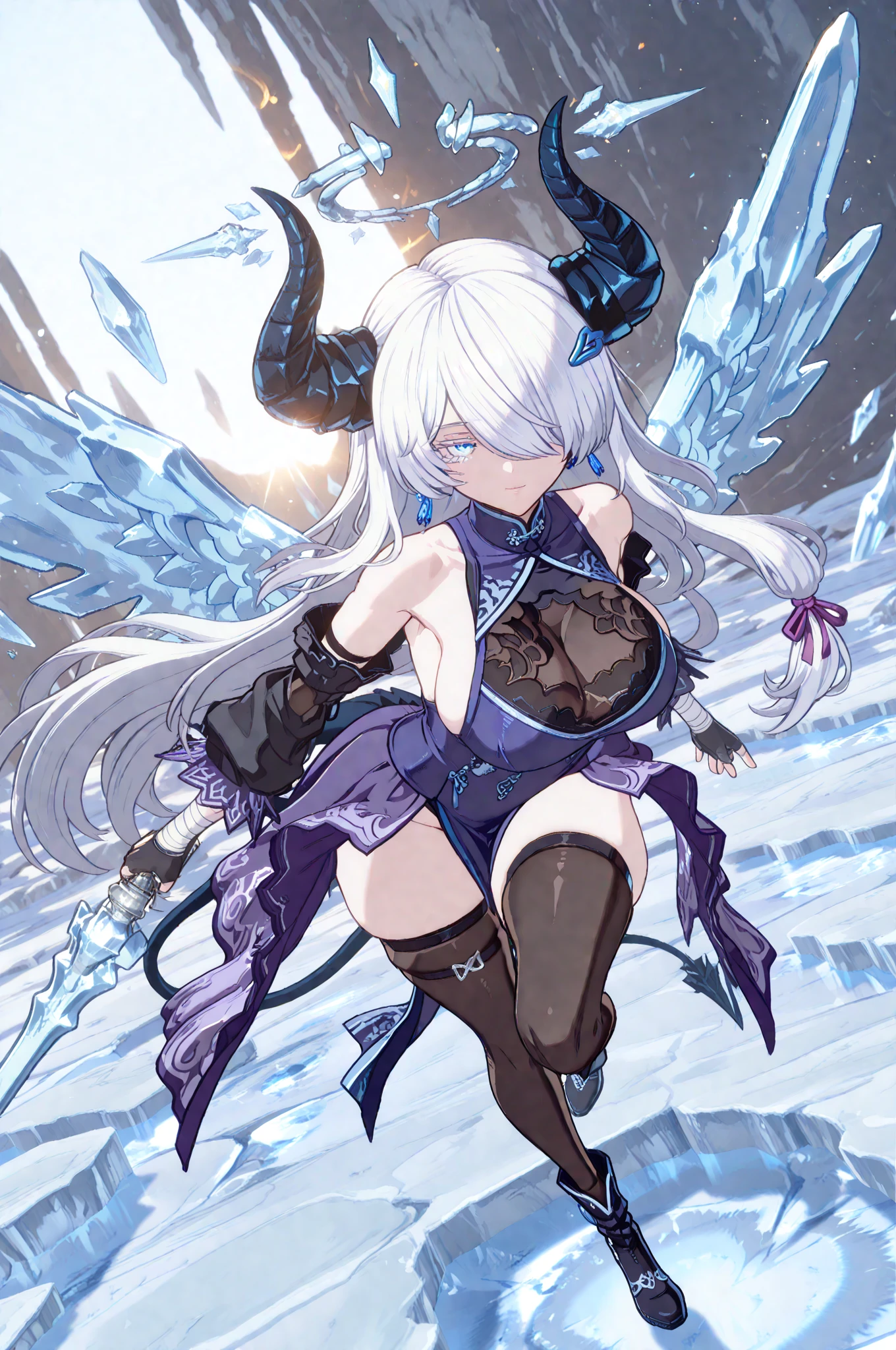 archfiend demonic anime - style image of a woman dressed in a white dress and a sword, cushart krenz key art feminine, high detailed official artwork, detailed key anime art, anime fantasy illustration, official anime artwork, anime fantasy artwork, shadowverse style, full art, official art, official artwork, beautiful fantasy anime , horn , short hair ,ears , smile , looking at viewer , view full character , temptation