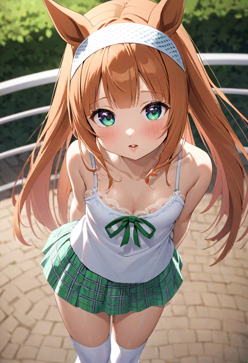 topquality, Horse Girl, Quiet Suzuka, ((UMA MUSUME))), Perfect skin, realisic skin, Detailed leather, 8K, Breasts are small, degenerated breasts, ((NSFW))), underwear, Girl sitting, The girl looks at us, confusion, degenerate embarrassment, Beautiful panties, ((NSFW))) Brown hair, hairlong, Cyan eyes, horse ears, Horse tail, the sweat, it's hard to breathe, Sit on Kravati