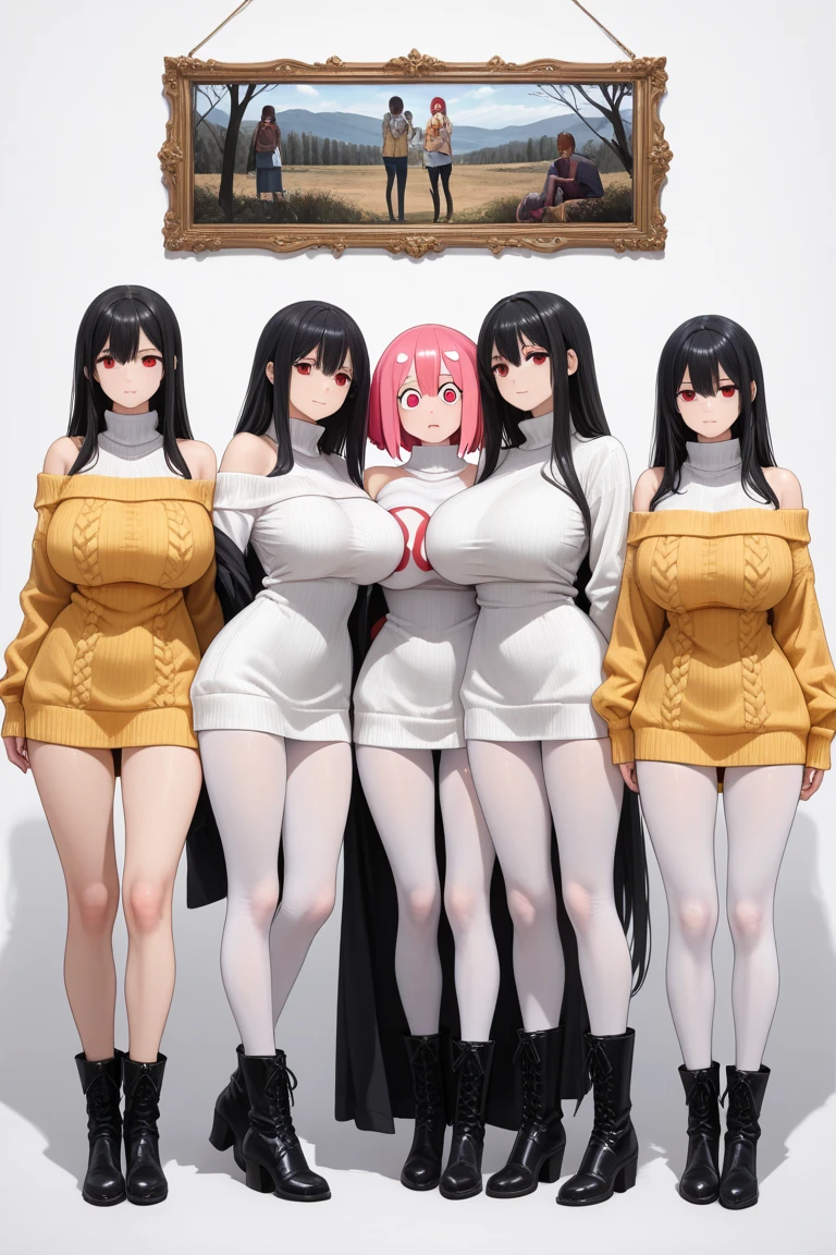 image view: de cima. professora: with medium breasts and red hair. diretora: attractive with medium boobs and blue hair. aluna: with glasses, a little chubby and with big breasts and blonde hair. All together hugging looking up in the anime classroom