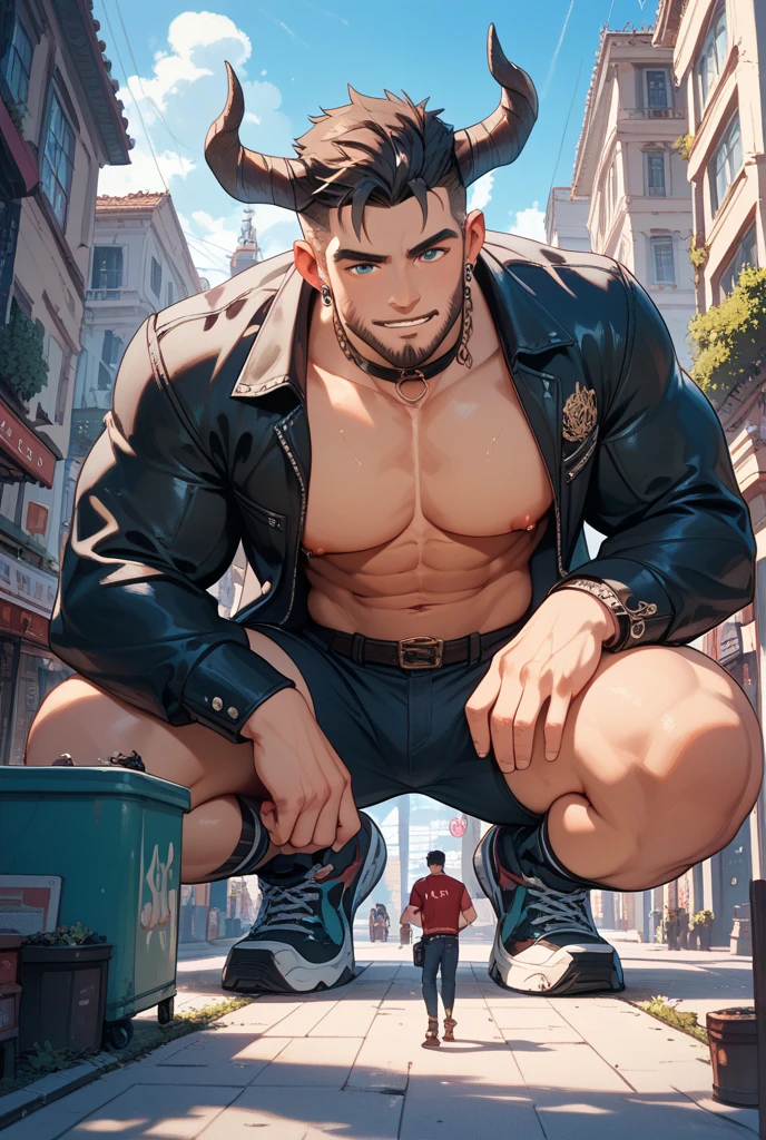 Highest image quality,male people,1 boy,Young and handsome,shoun,Short flat top hair,Dark skin,anime,anime wallpaper,Solo,malefocus,Briefs,Dilation of the pectoral muscles,Bulging crotch,Urban background,spread their legs,Sexy,(Masterpiece, Best quality),Long white socks,leather shoes, (garter),CG sense,Dark atmosphere,8K,Cinematic lighting effects