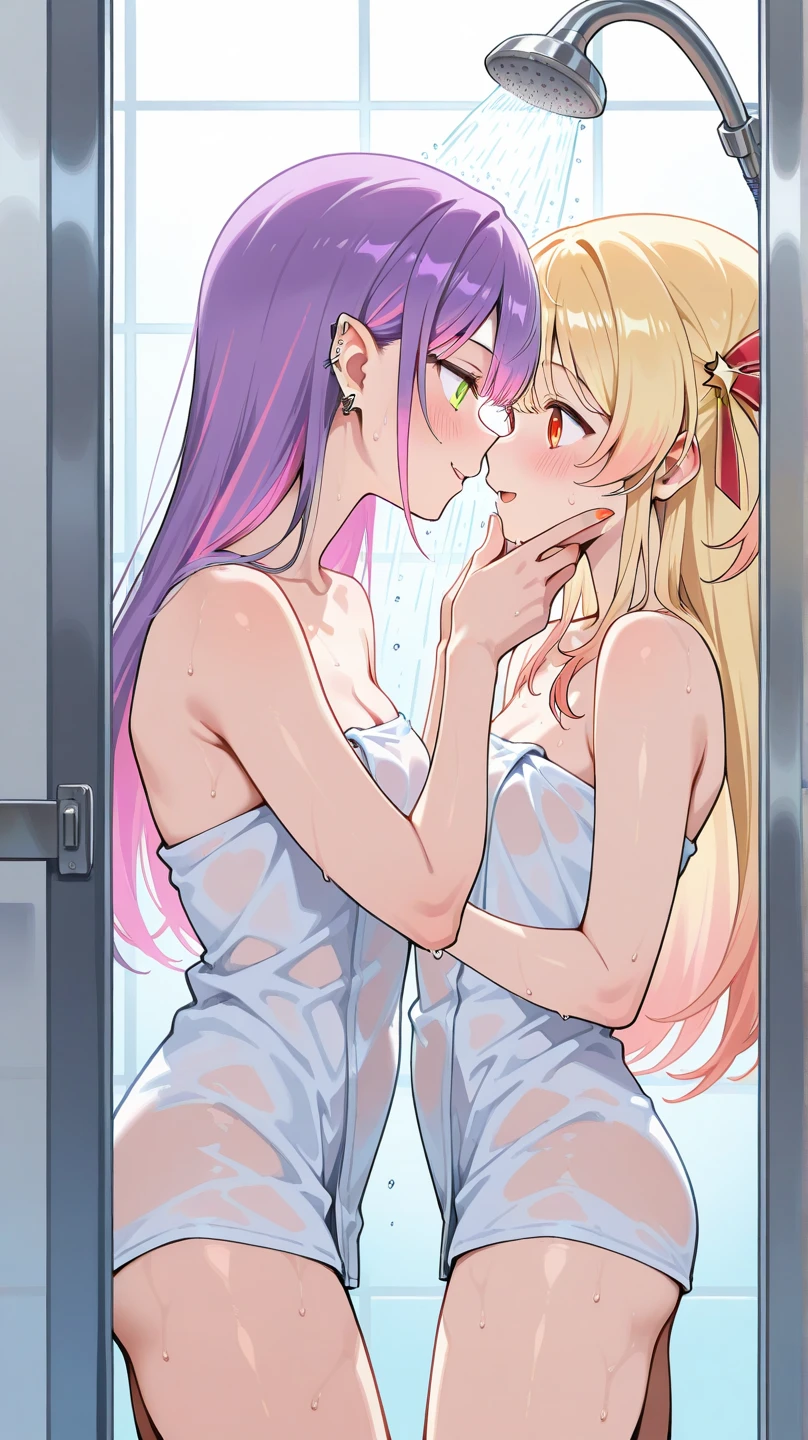 (masterpiece, high quality), multiple girls, Female student, Ten generations, small breasts, gym locker room, (white panties), white bra, kiss, hug, (group selfie), soft light, bright