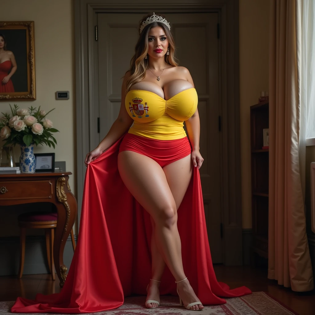(m1n1jello:0.6), wide hips, curvy, pawg, large breasts, thick thighs, standing, close shoot, from below, in a garden, slim, slender, (masterpiece), (best quality:1.2), absurdres, intricate details, (highly detailed skin:1.2),, photorealistic, beautiful women, best quality, (masterpiece:1.3), closed mouth,(highly detailed face:1.3), perfect face, full lips, full body view, queen costum, on castile
Base Negative 2.0,,jewelry