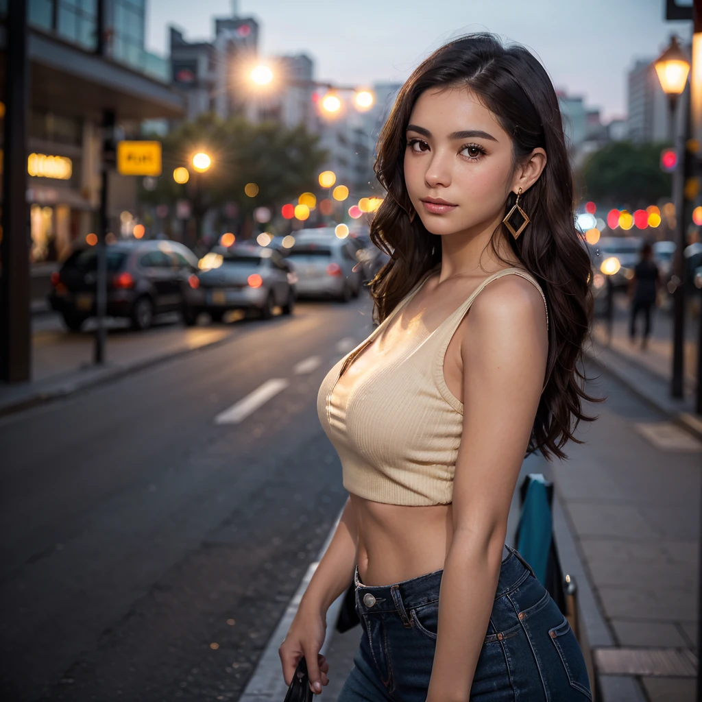 ((masutepiece))((Highest Quality))((27-year-old girl,Shoulder length highlight hair ))((She stood seductively and、Attractively sexual、You are revealing yourself by opening clothes )). ((Highly detailed cyberpunk club background with multi-colored LED lights. Graffiti .Luminous.))4K.