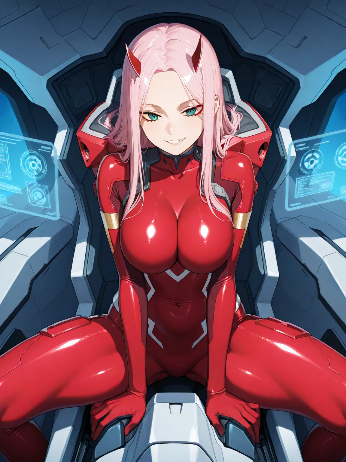Photorealistic, looking at viewer, (interview:1.3), wearing a red EVA pilot combat suit, high heels on her feet, tsundere girl, slender, juvenile, with almond-shaped golden eyes, long eyelashes, shiny lips, tsundere and playful expression, full body portrait, standing, red hair, long braided hair, longeyelashes, makima \(chainsaw man\), light smile, (evil:1.2) ear blush, fang, heart-shaped pupils, Surrealism, drop shadow, stereogram, tachi-e, pov, atmospheric perspective, Futurism, anime style, cinematic lighting, sparkle, ray tracing, drop shadow, speed lines, tachi-e, diffraction spikes, f/16, 8k, super detail, ccurate, best quality, retina, masterpiece, award winning,