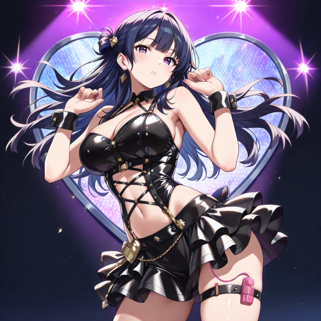 Black Hair, Long Hair, Iris,, Big Breasts, Live Stage, alone, nsfw