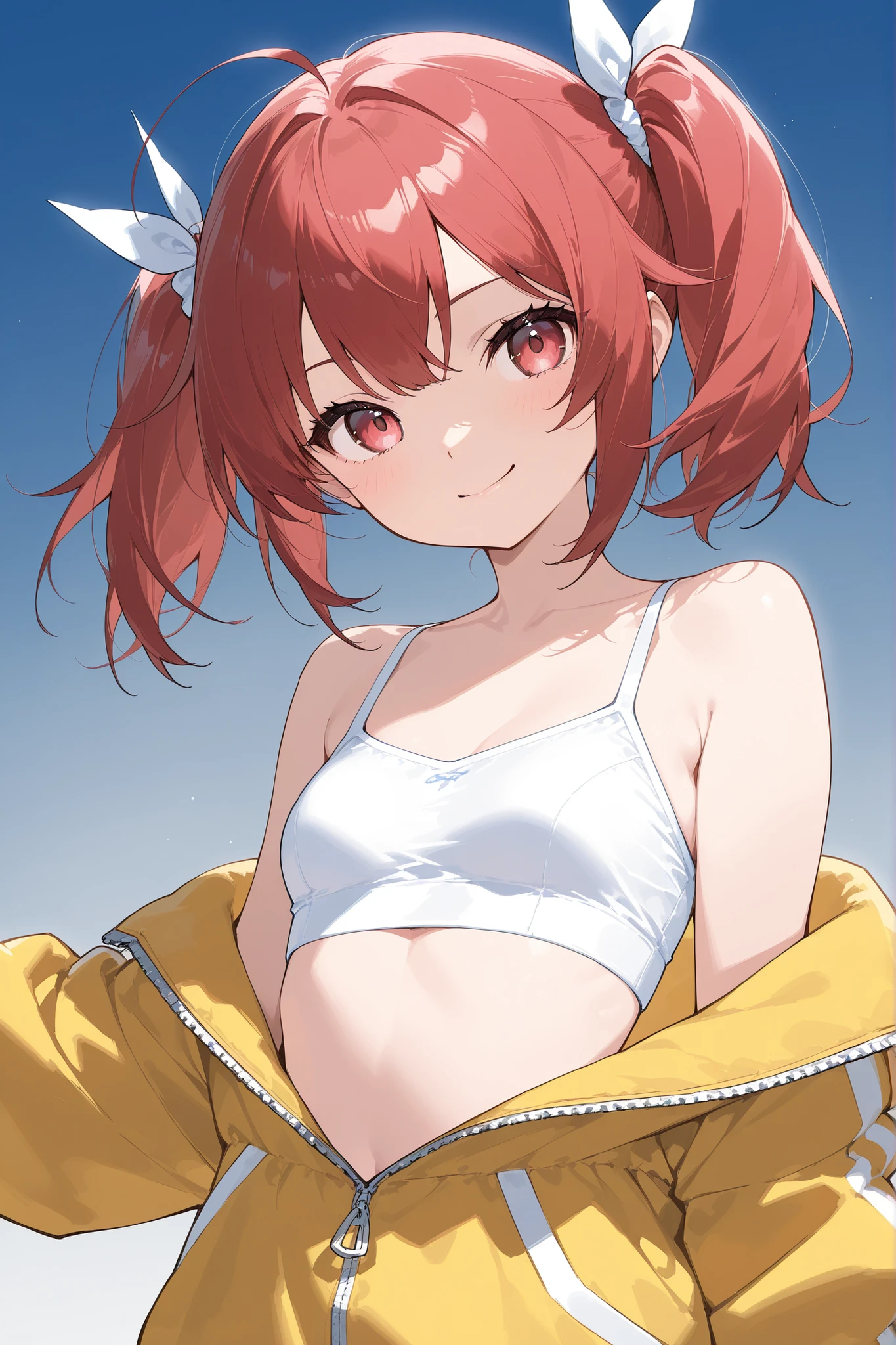 stylish、Red hair、SHORT BOB、side twin tails、Cheerful Girl