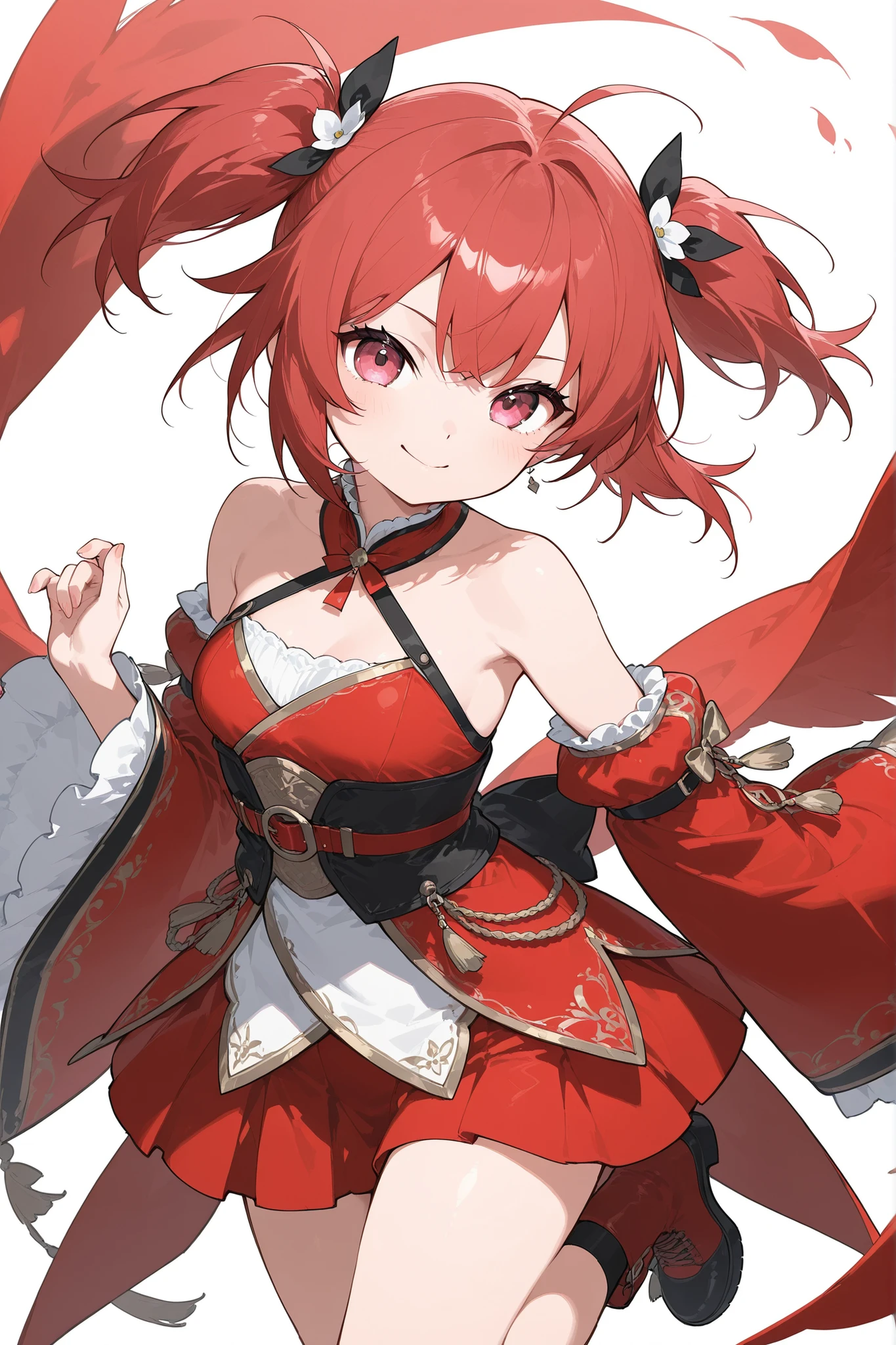 stylish、Red hair、SHORT BOB、side twin tails、Cheerful Girl