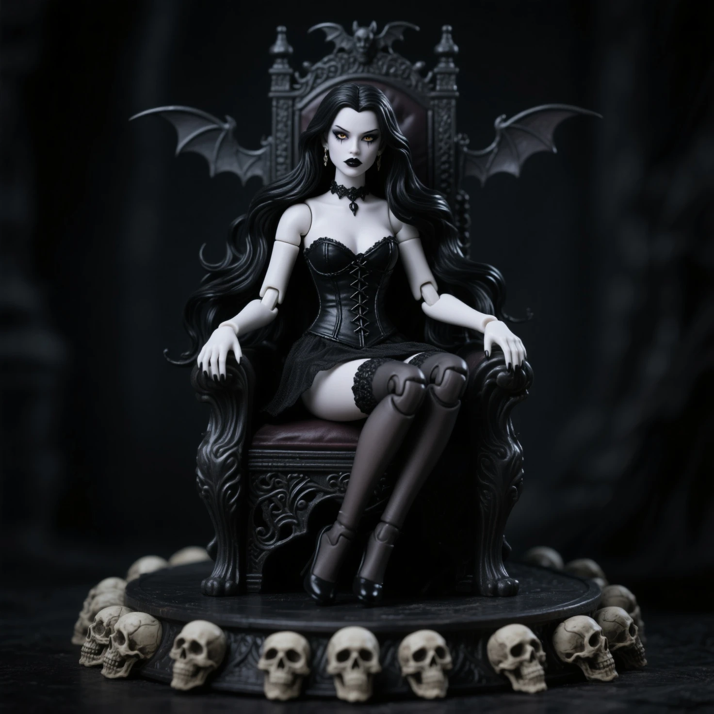 Arafe, undressed and with a crown, sitting on the floor, Scary skeleton queen of death, Horror Movie Coverage, Ghost Queen, creepy theme, Hyper-realistic nightmare scene, A scene from a horror movie, Porcelain statue of Holly Herndon, evil princess, Frighten, horror lighting, Scary scene, Scary pose, Animatronic Angelina Jolie, Queen of the Dead