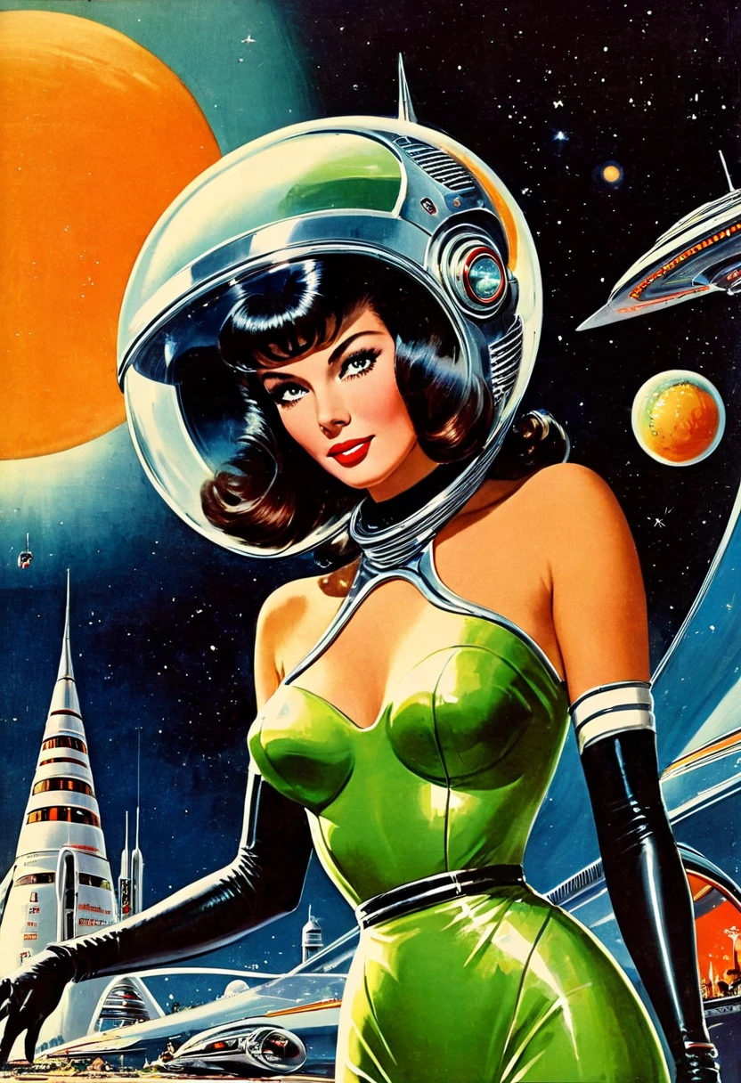 Retro futuristic, ((retro futurism)), ((Science fiction)), 1950s, (((1960s))), 1970s, (alien women),